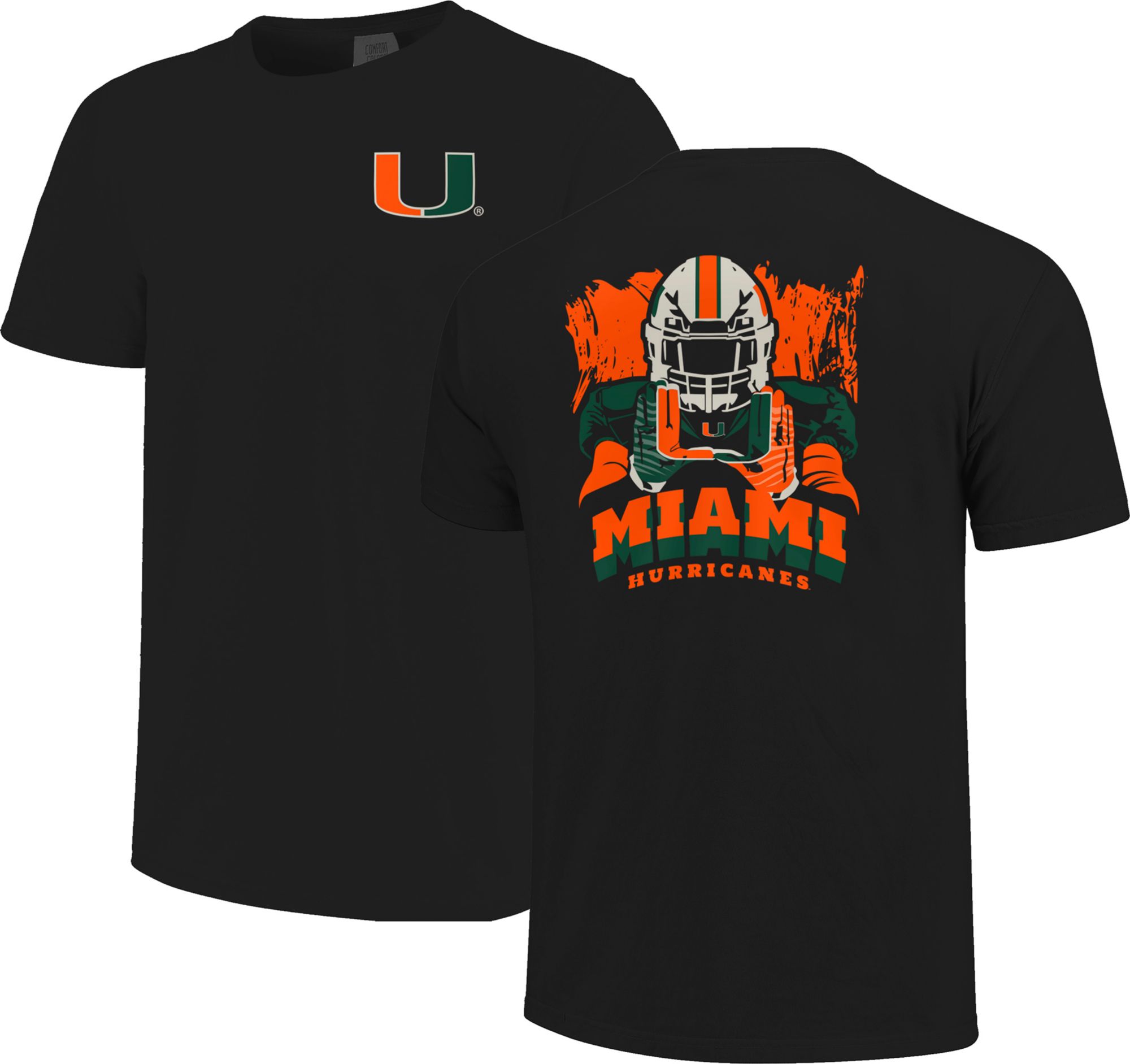 Image One Men's Miami Hurricanes Black Football Gloves T-Shirt product image