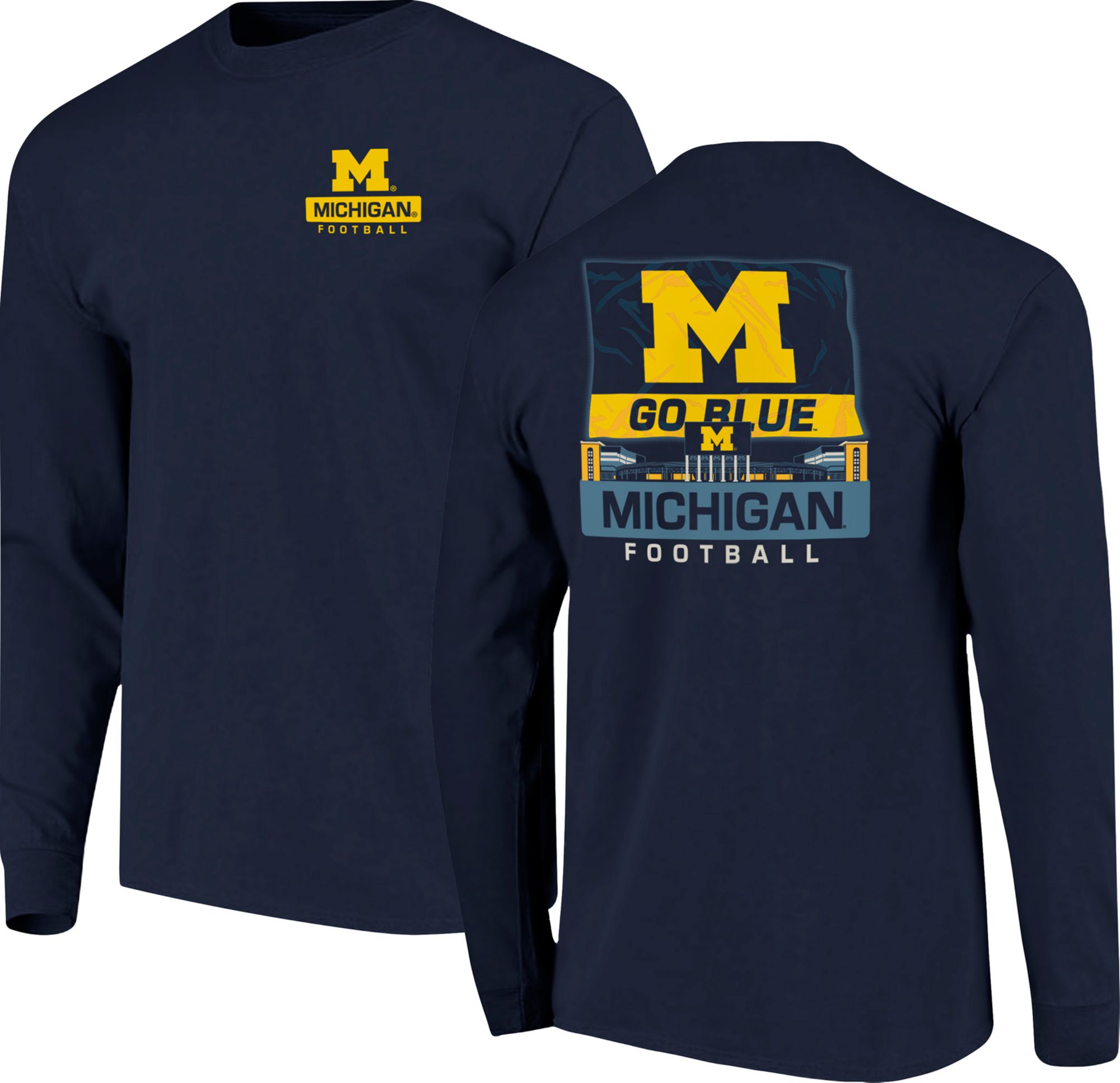 Image One Men's Michigan Wolverines Blue Stadium Flag Long Sleeve T-Shirt product image