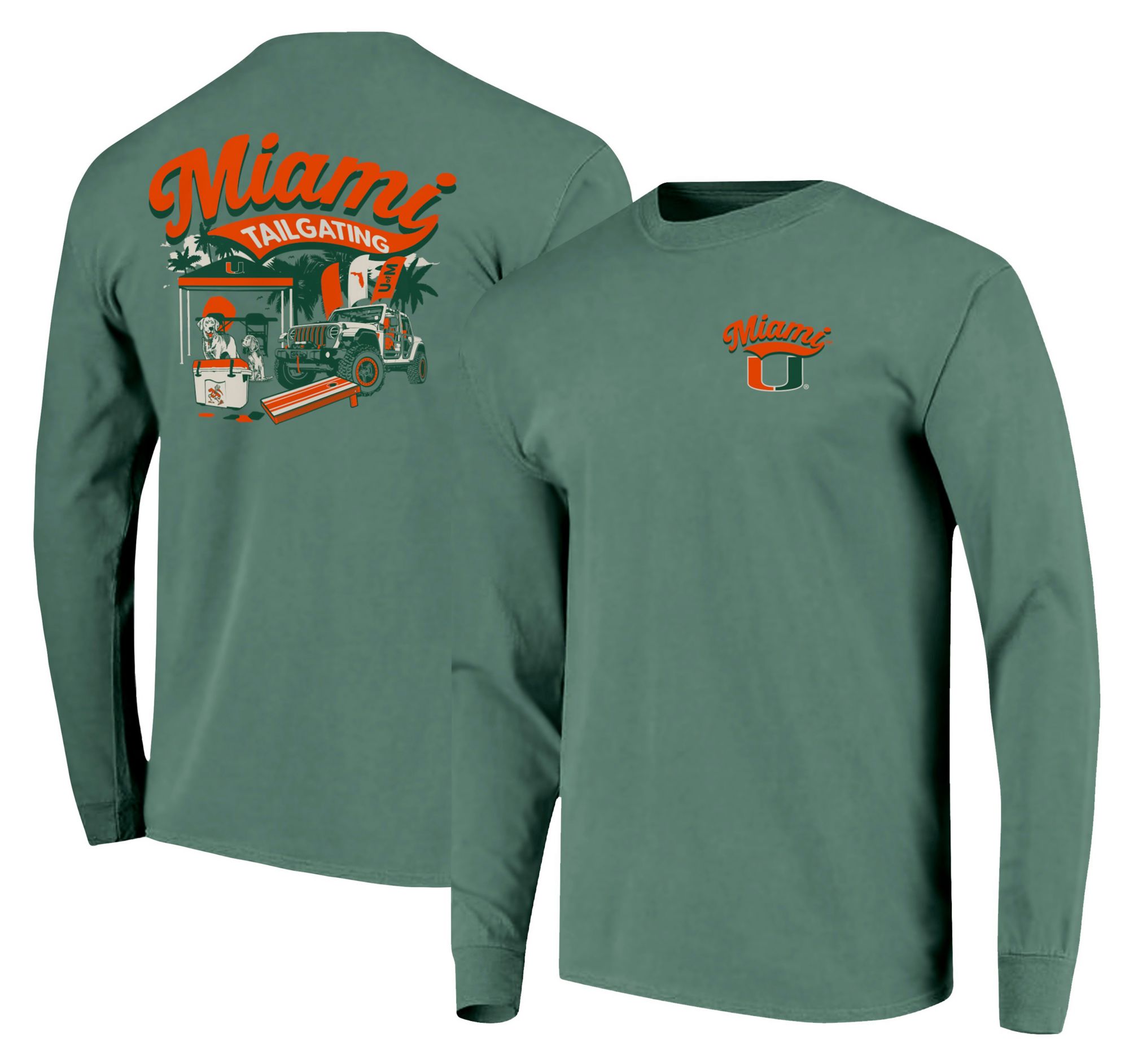 Image One Men's Miami Hurricanes Green Tailgate Scene Long Sleeve T-Shirt product image