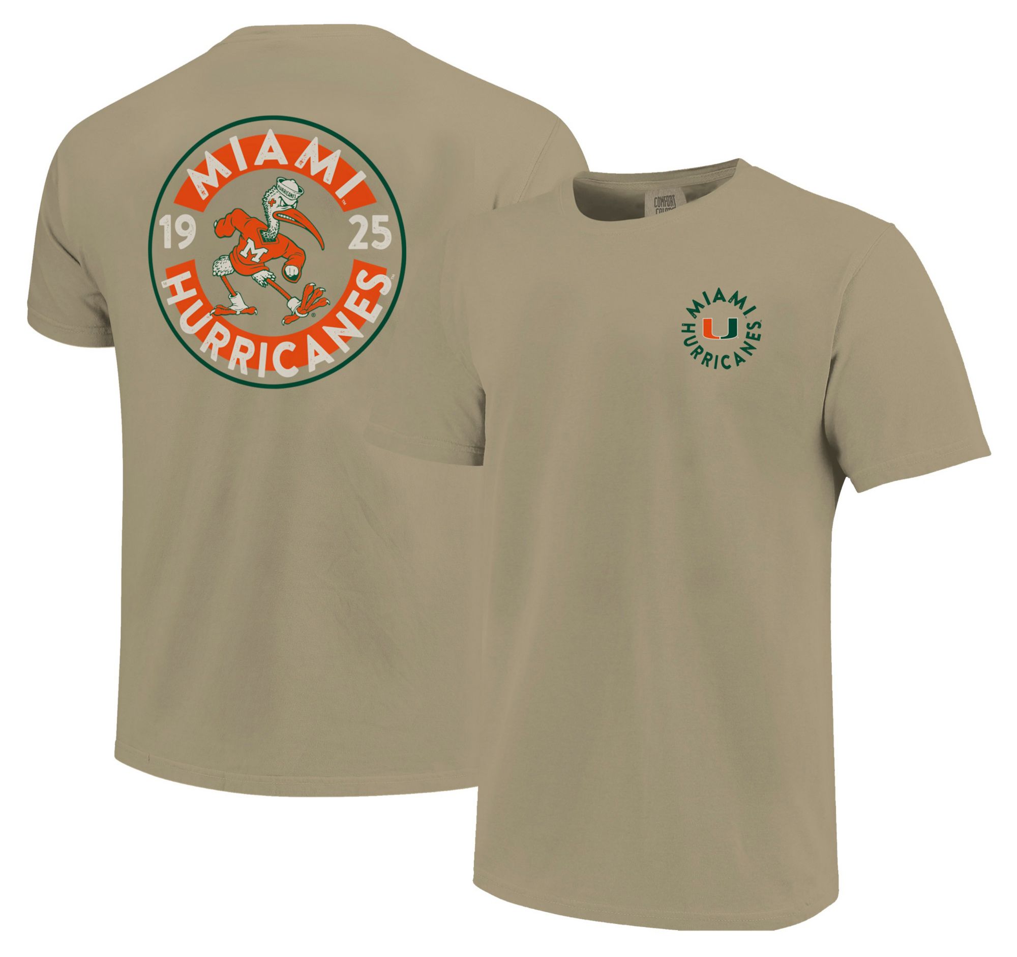 Image One Men's Miami Hurricanes Khaki Mascot Circle T-Shirt product image