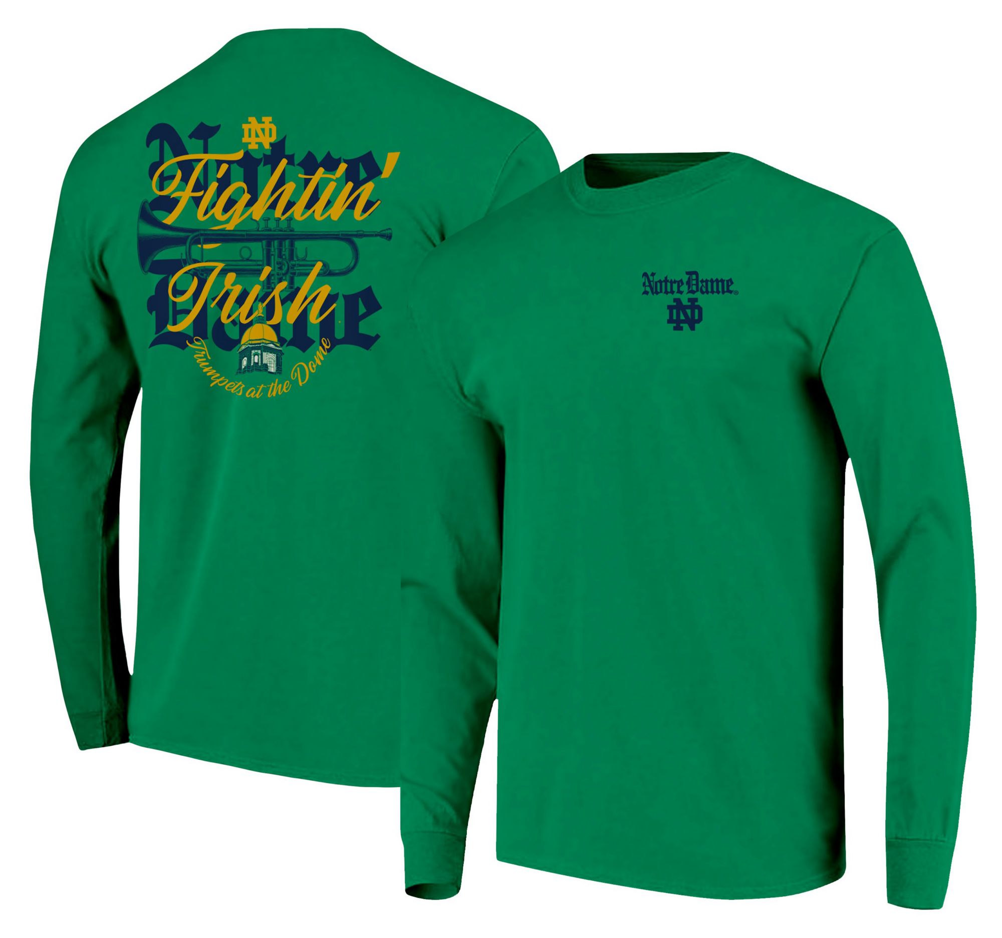 Image One Men's Notre Dame Fighting Irish Green Trumpets Long Sleeve T-Shirt product image