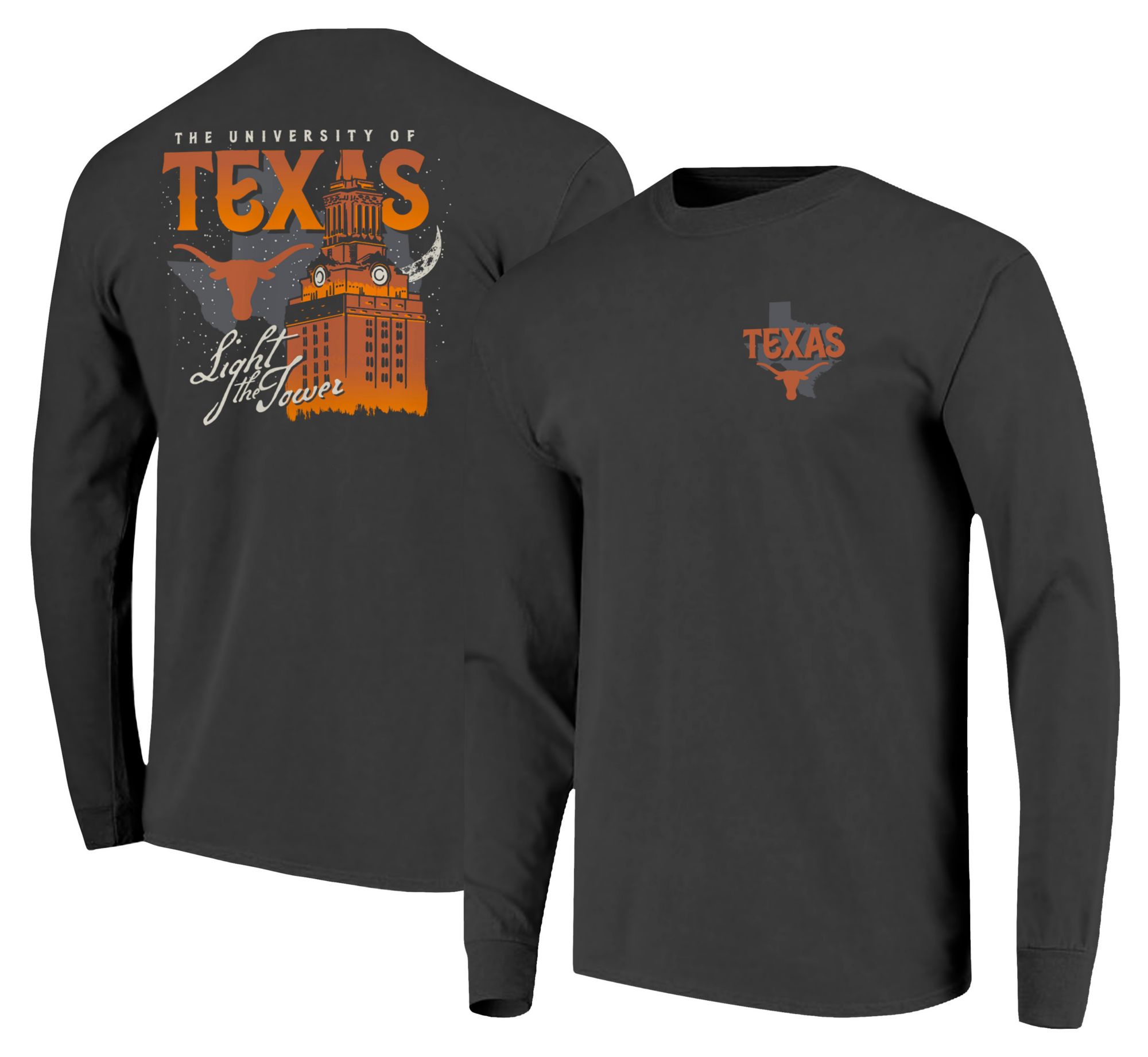 Image One Men's Texas Longhorns Grey Tower Lit Up Long Sleeve T-Shirt product image