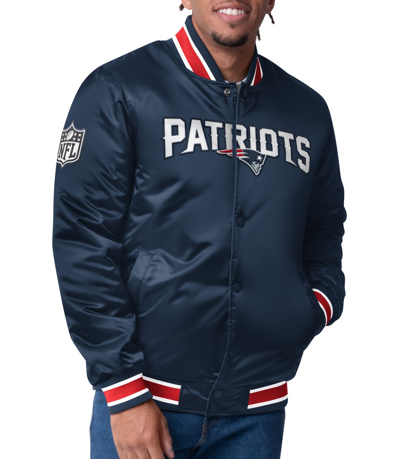 Starter Men's New England Patriots Reversible Satin Navy Jacket | Dick's  Sporting Goods