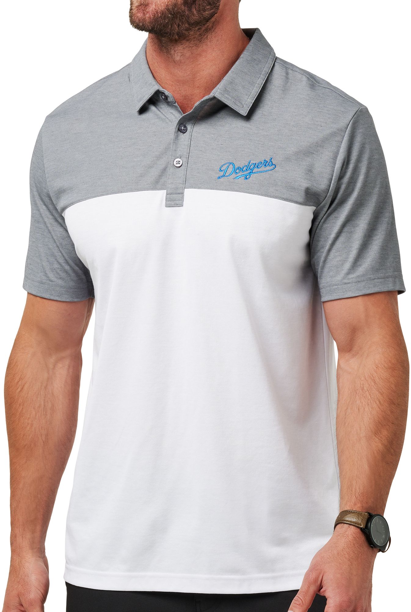 TravisMathew Men's Los Angeles Dodgers Grey Rudds 2.0 Polo product image