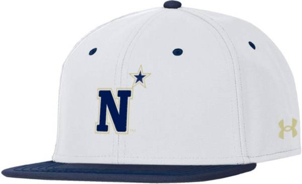 Under Armour Men's Navy Midshipmen White Fitted Baseball Hat, Large