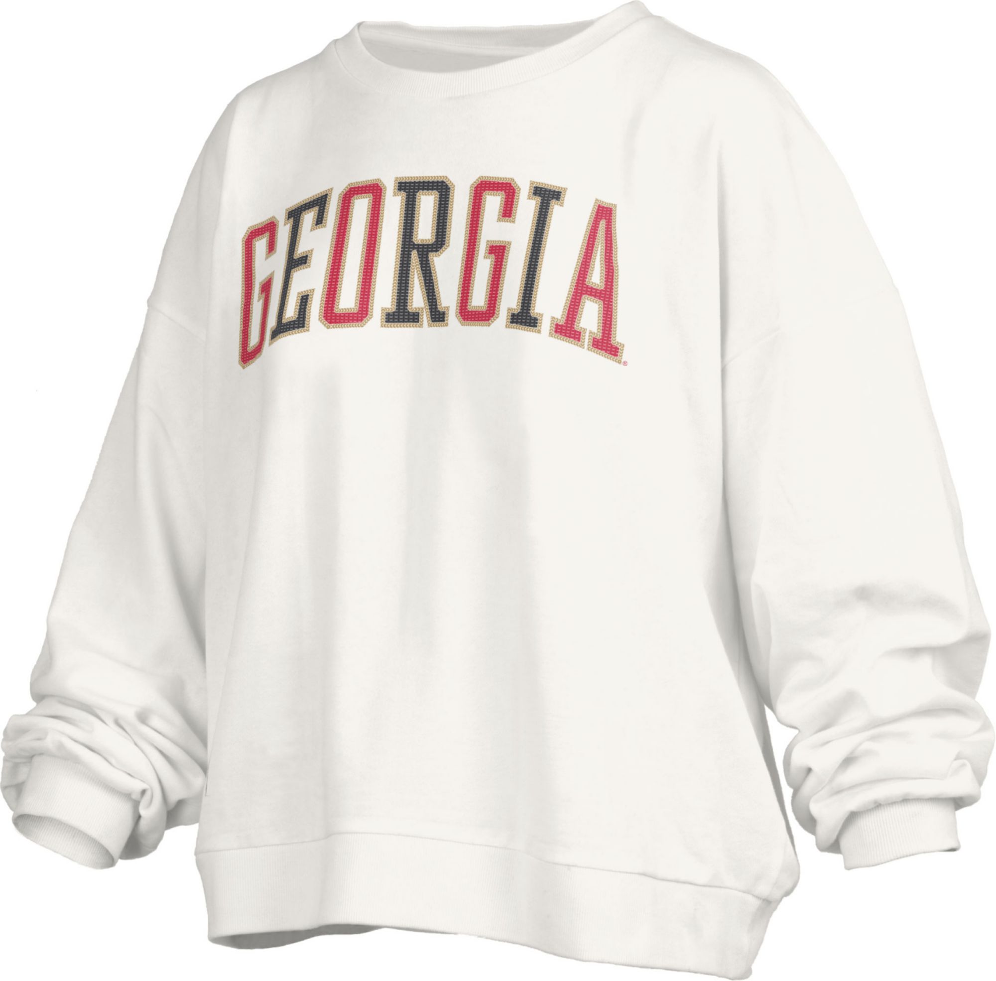 Pressbox Women's Georgia Bulldogs White Sequin Crew Pullover Sweatshirt