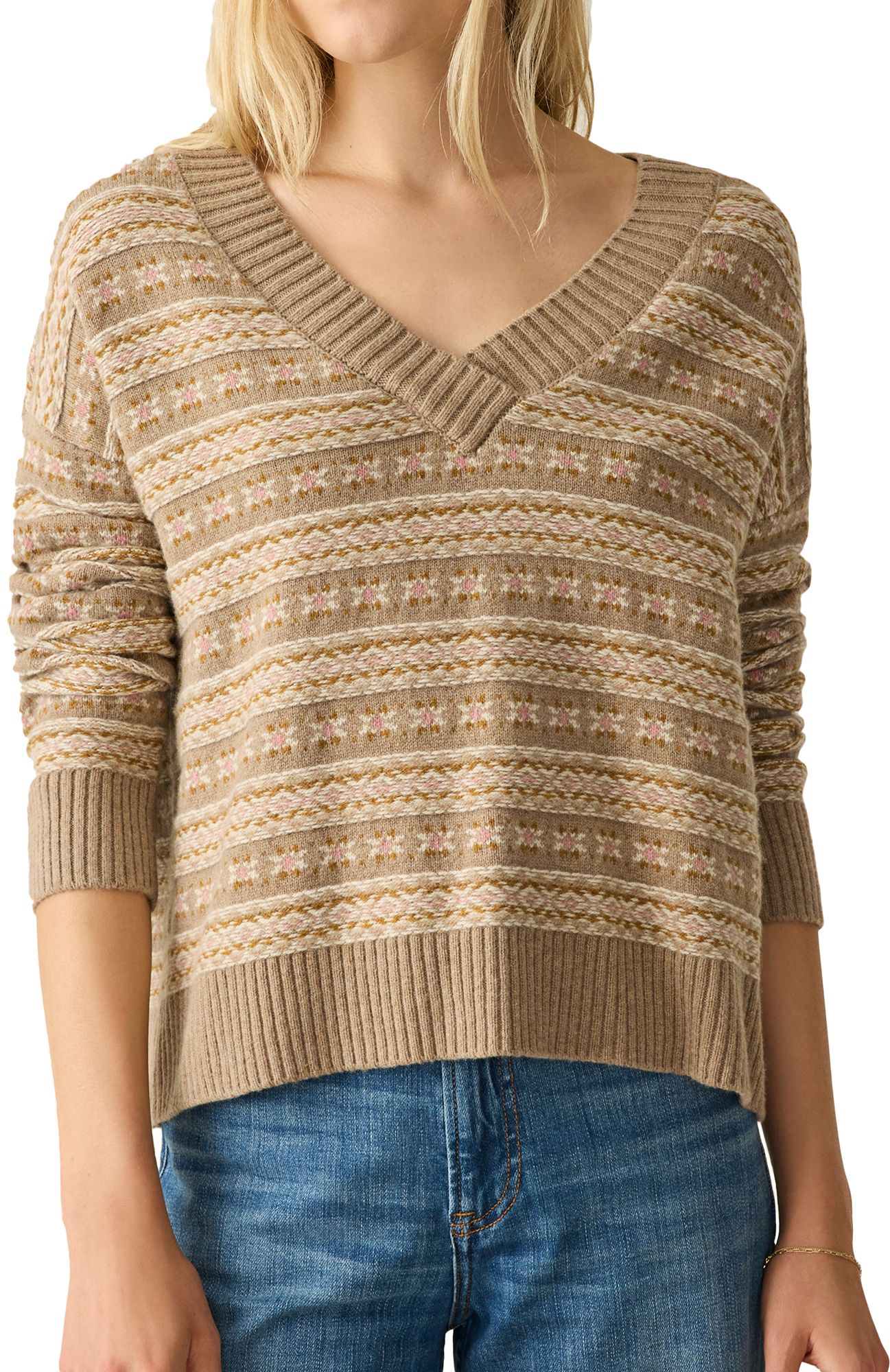 Faherty Women's Highland Fair Isle V-Neck Sweater product image