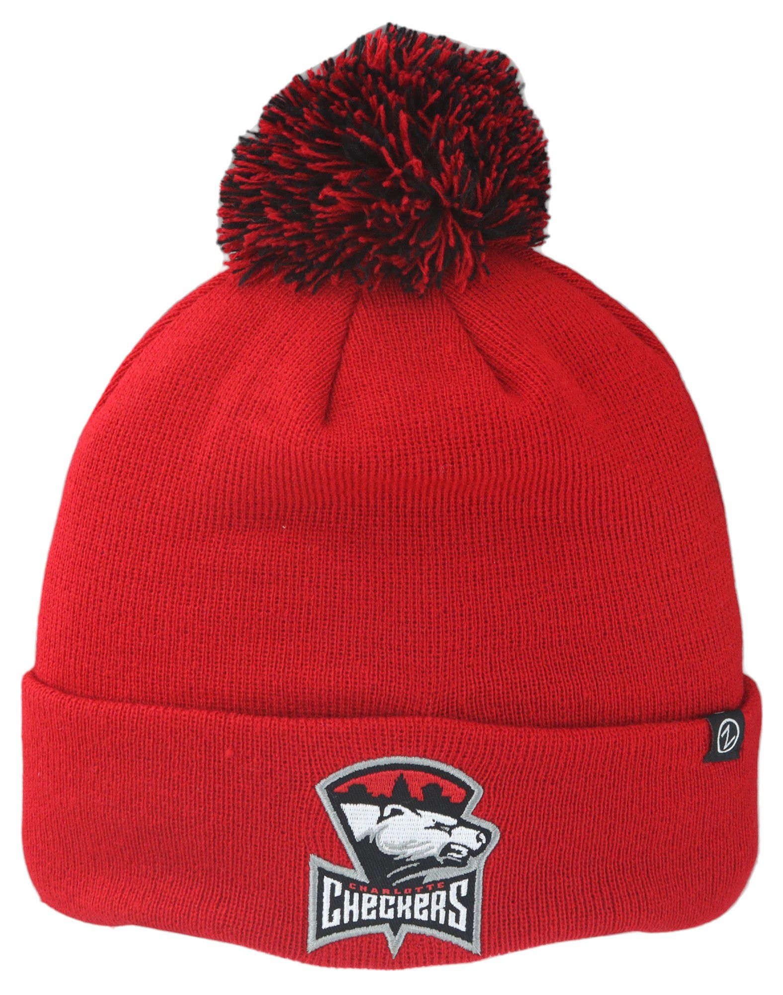 Zephyr Adult Charlotte Checkers Red Pom Knit Beanie product image
