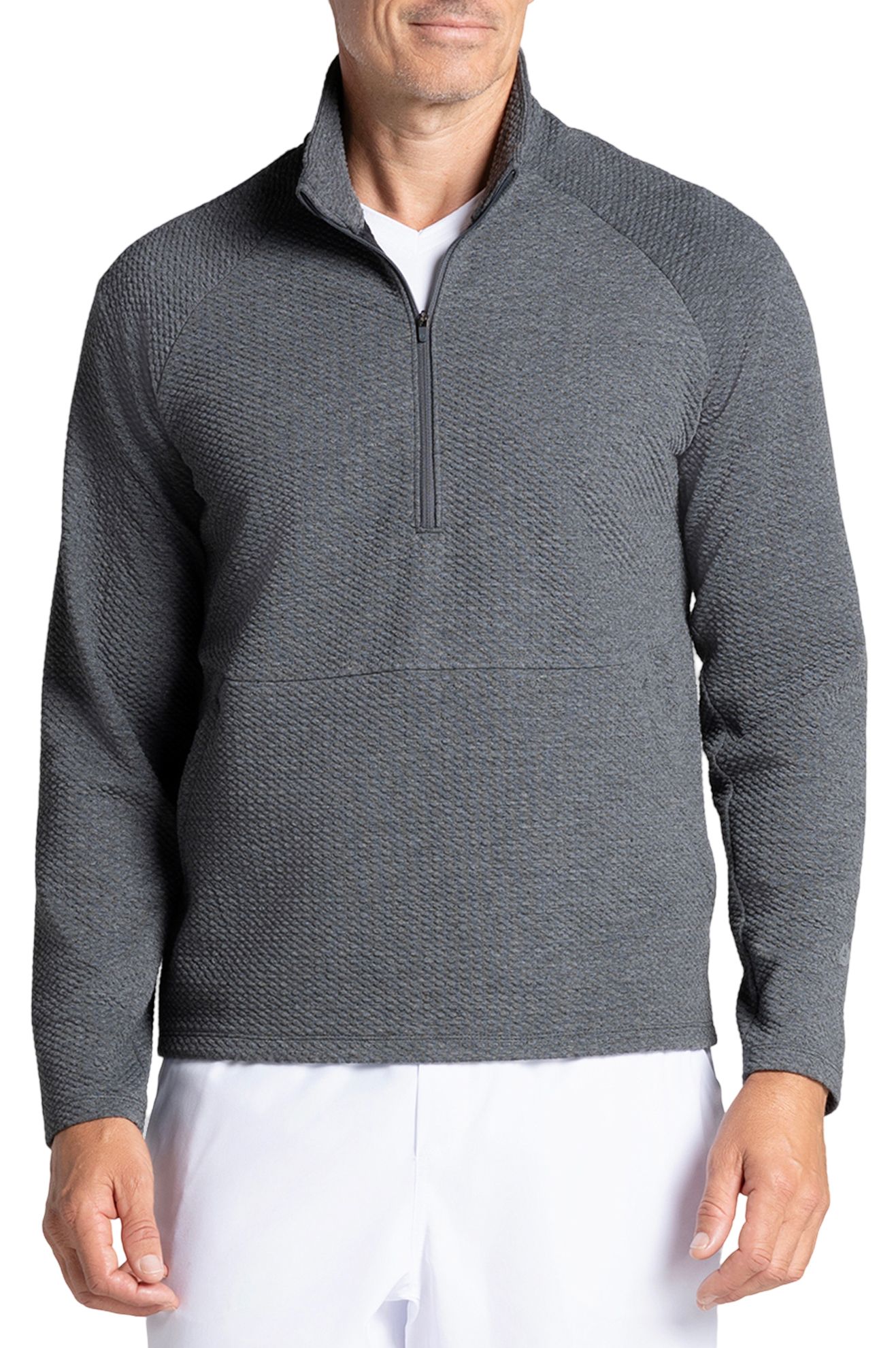 IBKUL Men's Solid Popcorn Stitch 1/4 Zip Mock Golf Pullover product image
