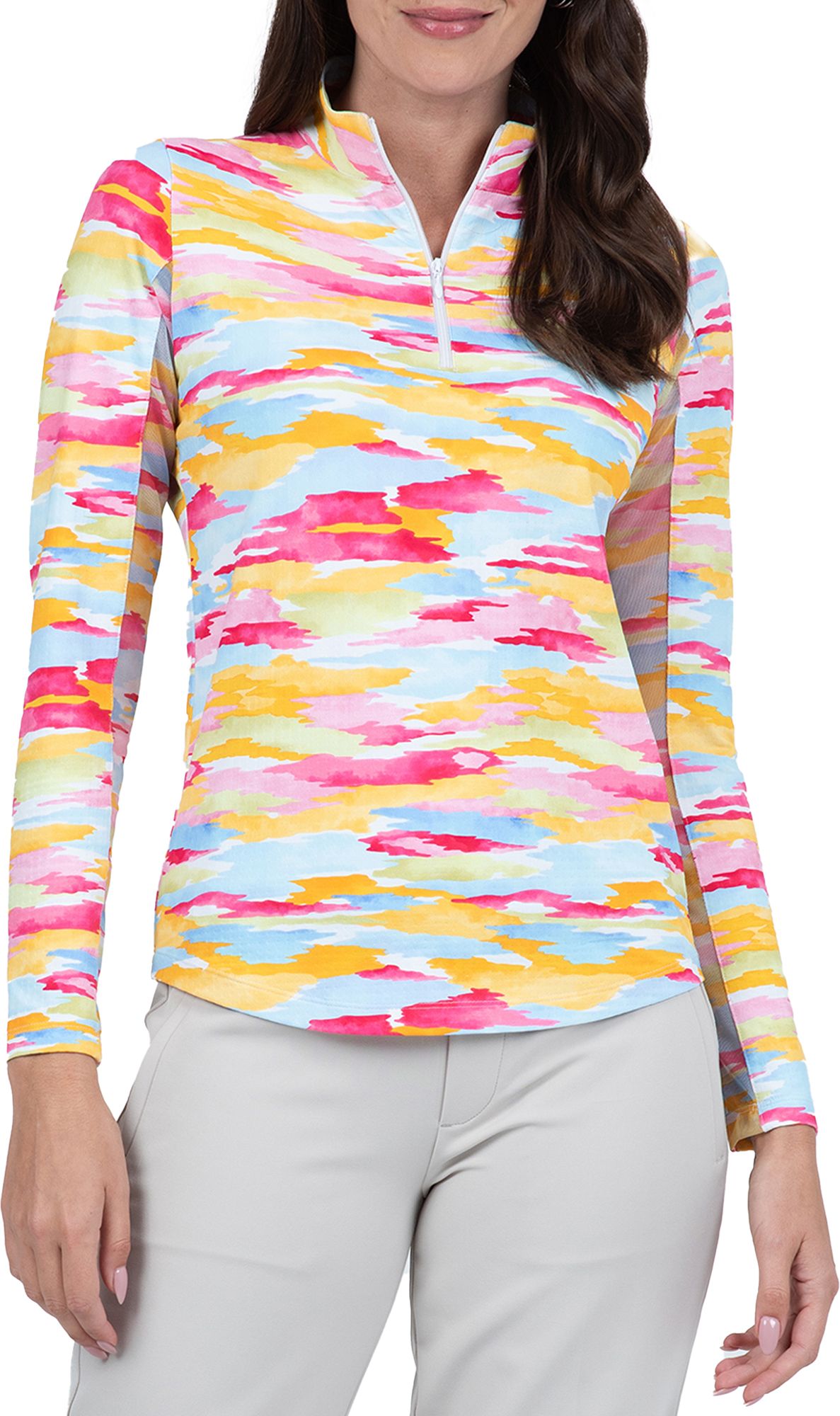 Ibkul Women's Jessie Long Sleeve 1/4 Zip Mock Neck Golf Shirt product image