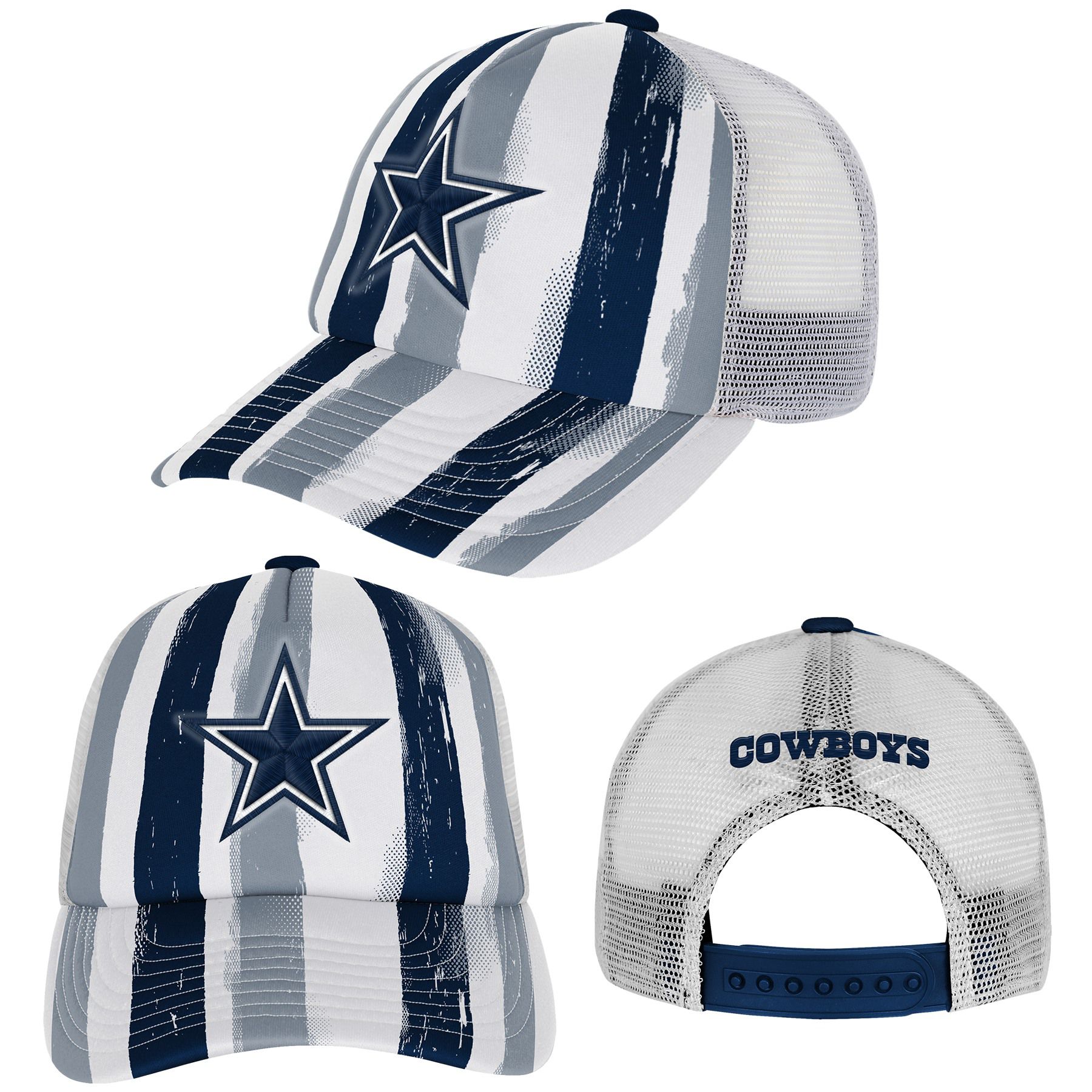 NFL Team Apparel Youth Dallas Cowboys Navy White High Step Trucker Snapback product image