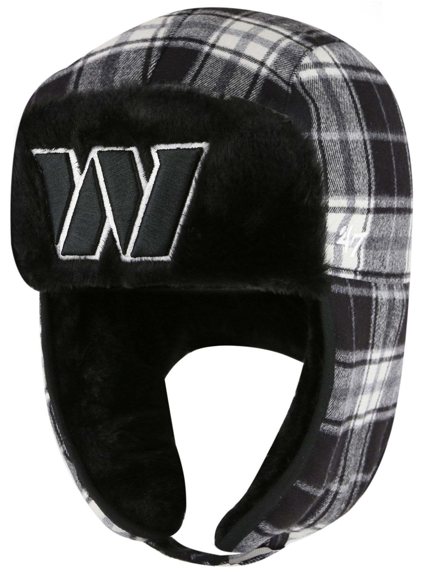 '47 Adult Washington Commanders Black Plaid Trapper Knit Hat product image