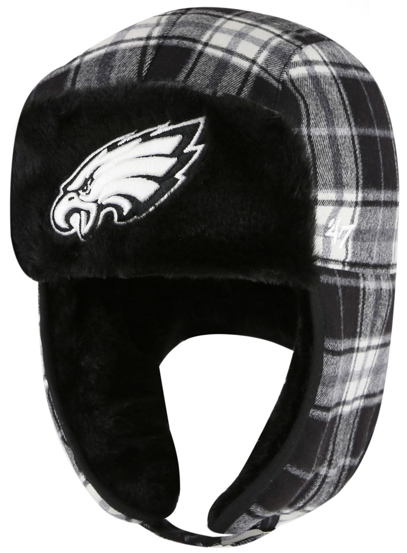 '47 Adult Philadelphia Eagles Black Plaid Trapper Knit Hat product image