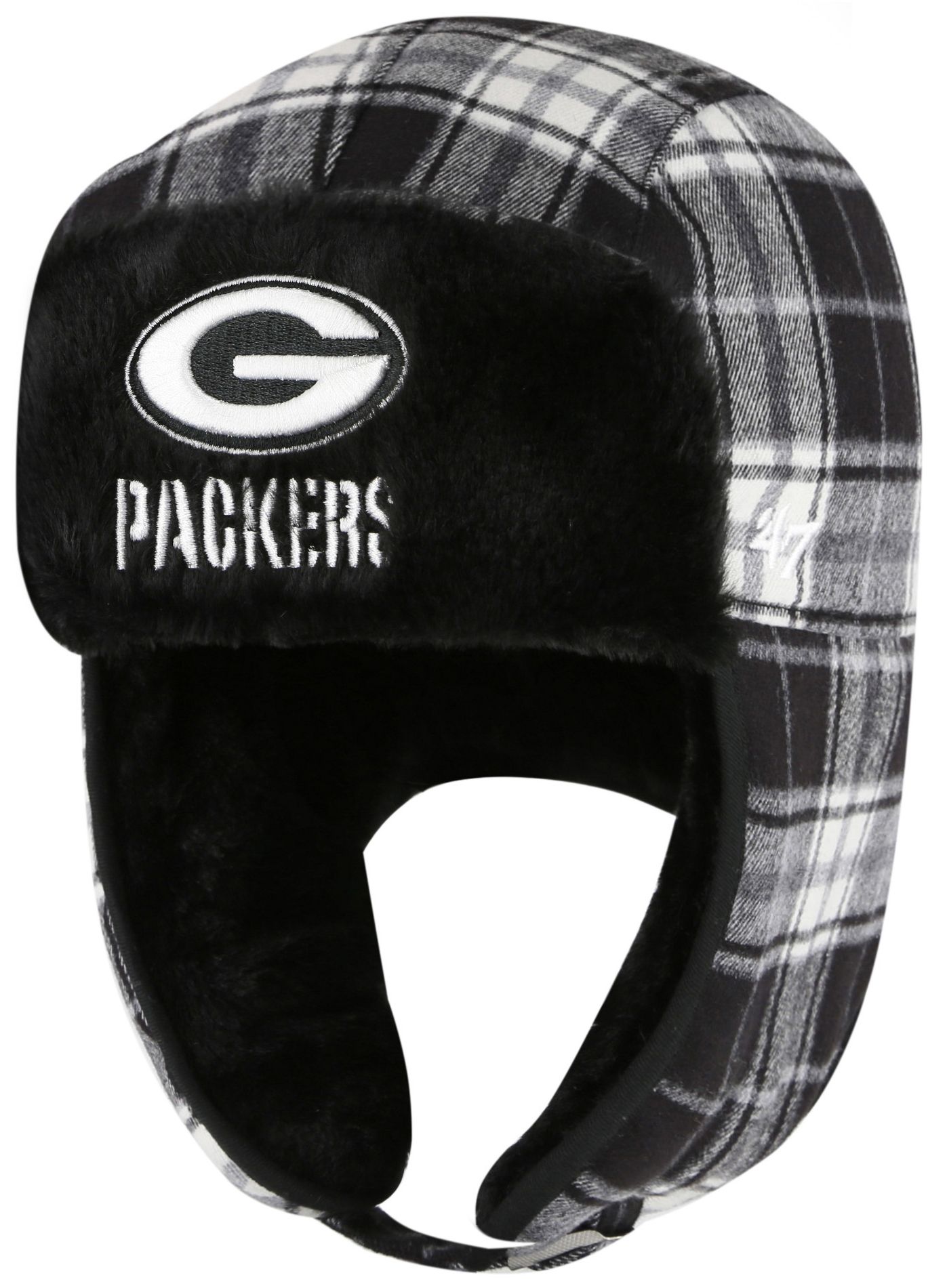 '47 Adult Green Bay Packers Black Plaid Trapper Knit Hat product image