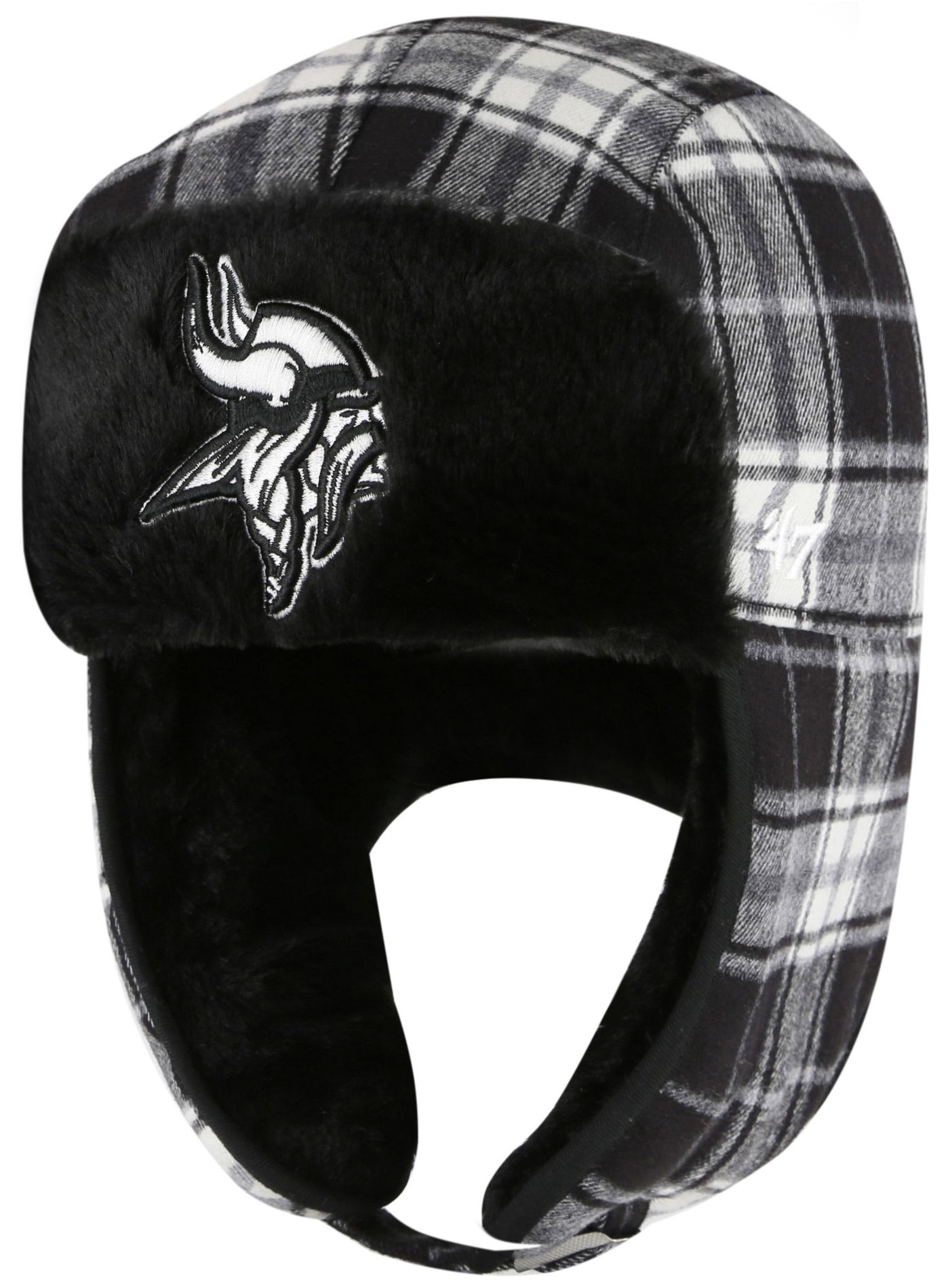 '47 Adult Minnesota Vikings Black Plaid Trapper Knit Hat product image