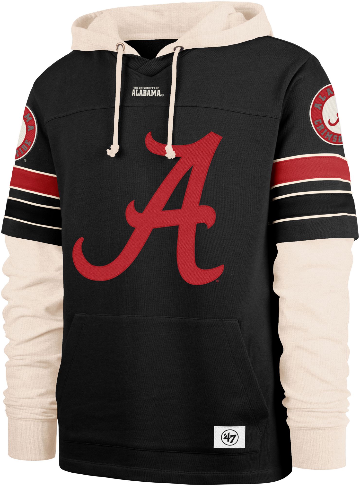 '47 Men's Alabama Crimson Tide Black Split Zone Cornerback Lacer Pullover Hoodie product image