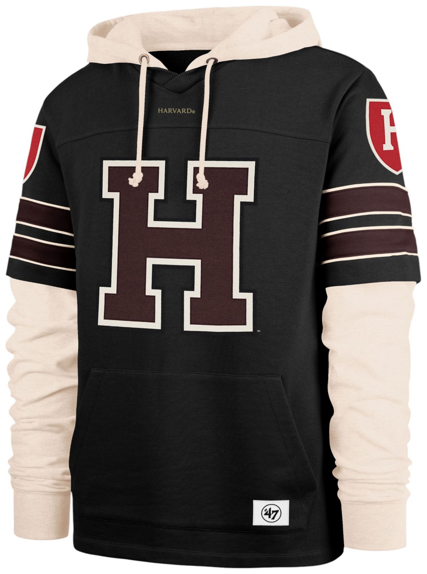 '47 Men's Harvard Crimson Black Split Zone Cornerback Lacer Pullover Hoodie product image