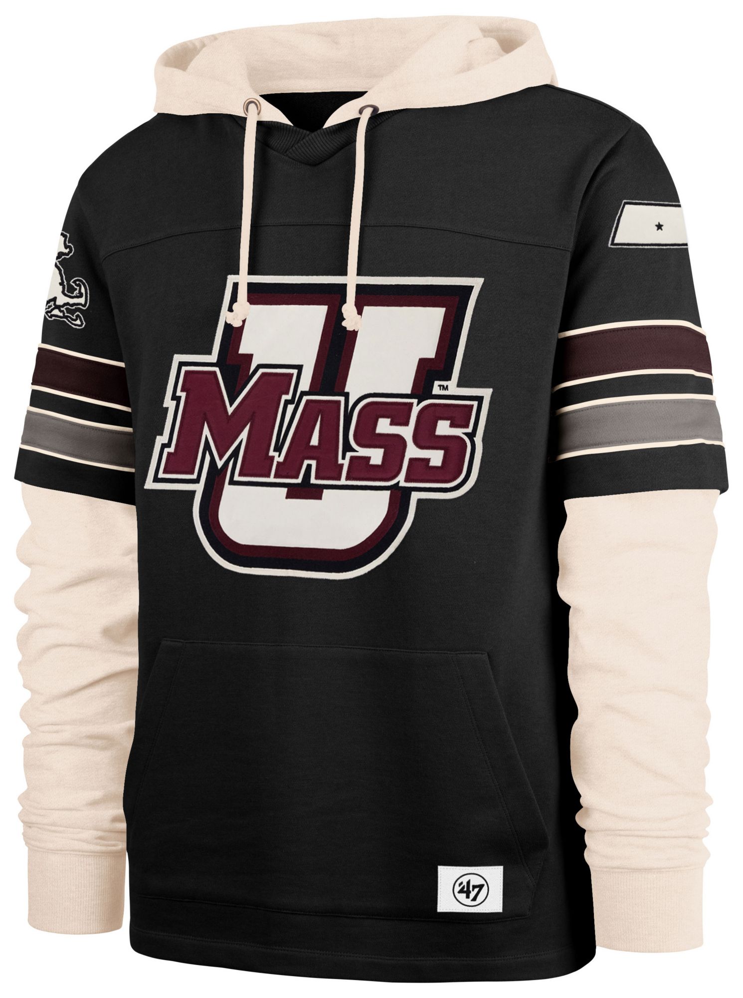 '47 Men's UMass Minutemen Black Split Zone Cornerback Lacer Pullover Hoodie product image