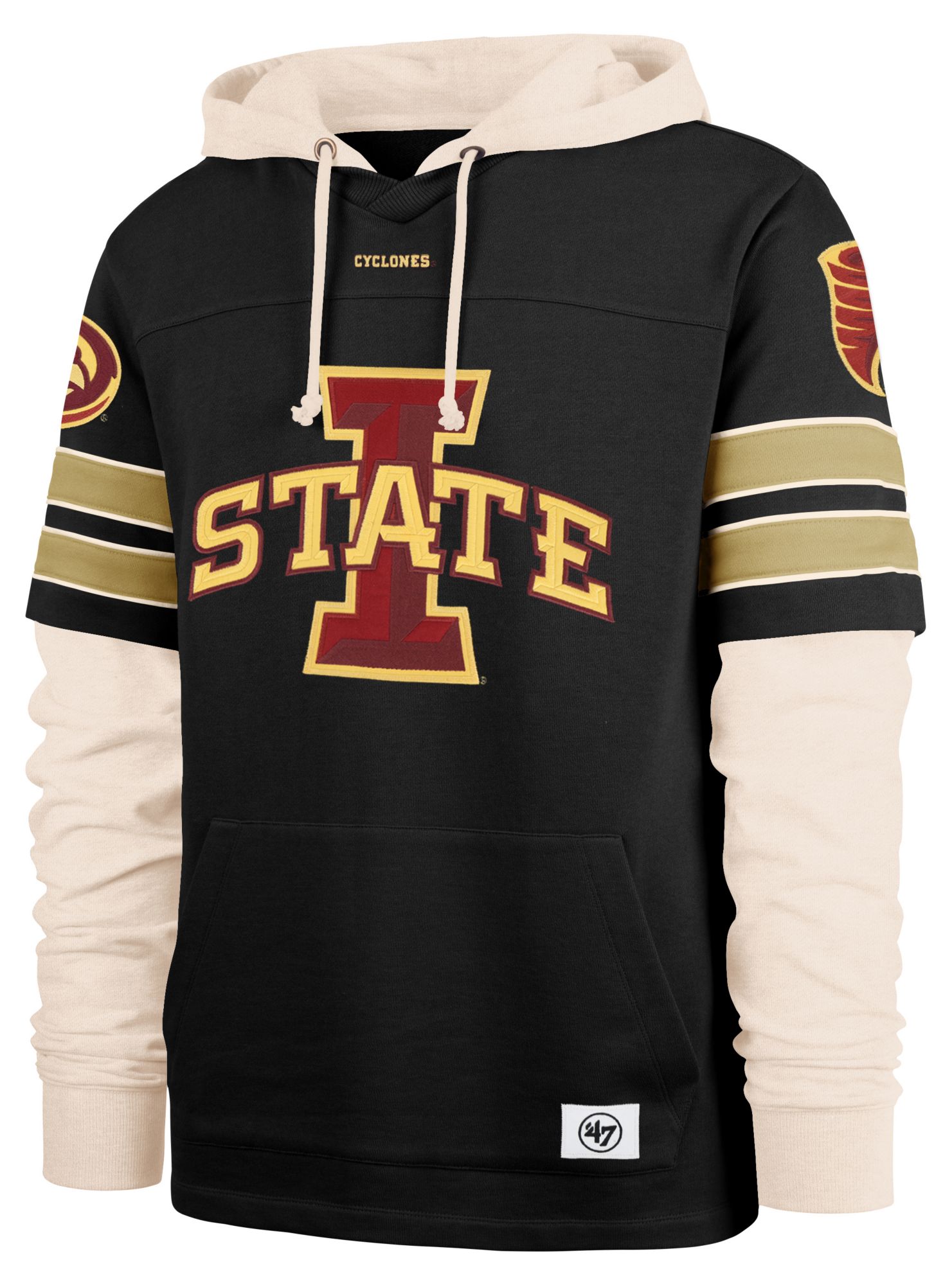 '47 Men's Iowa State Cyclones Black Split Zone Cornerback Lacer Pullover Hoodie product image