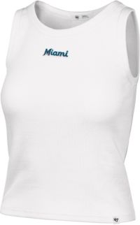 47 Women's Miami Marlins White Baby Ribbed Wordmark Micro Tank Top