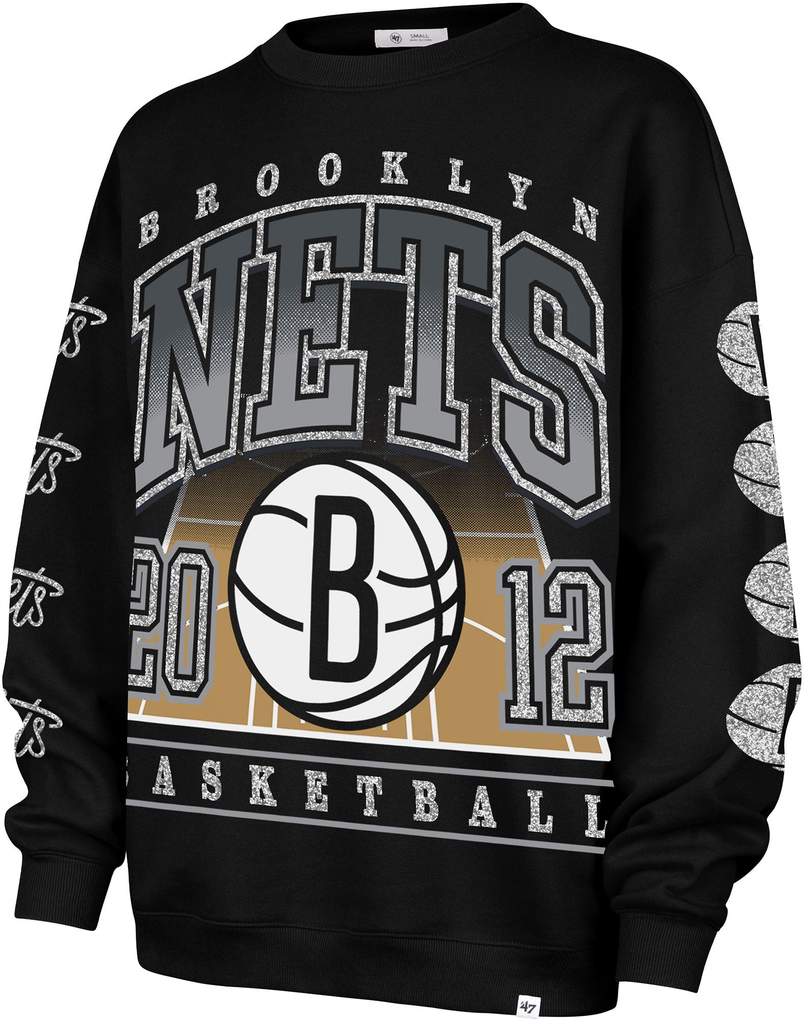 '47 Women's Brooklyn Nets Black Go Big Oversized Crewneck Sweatshirt product image
