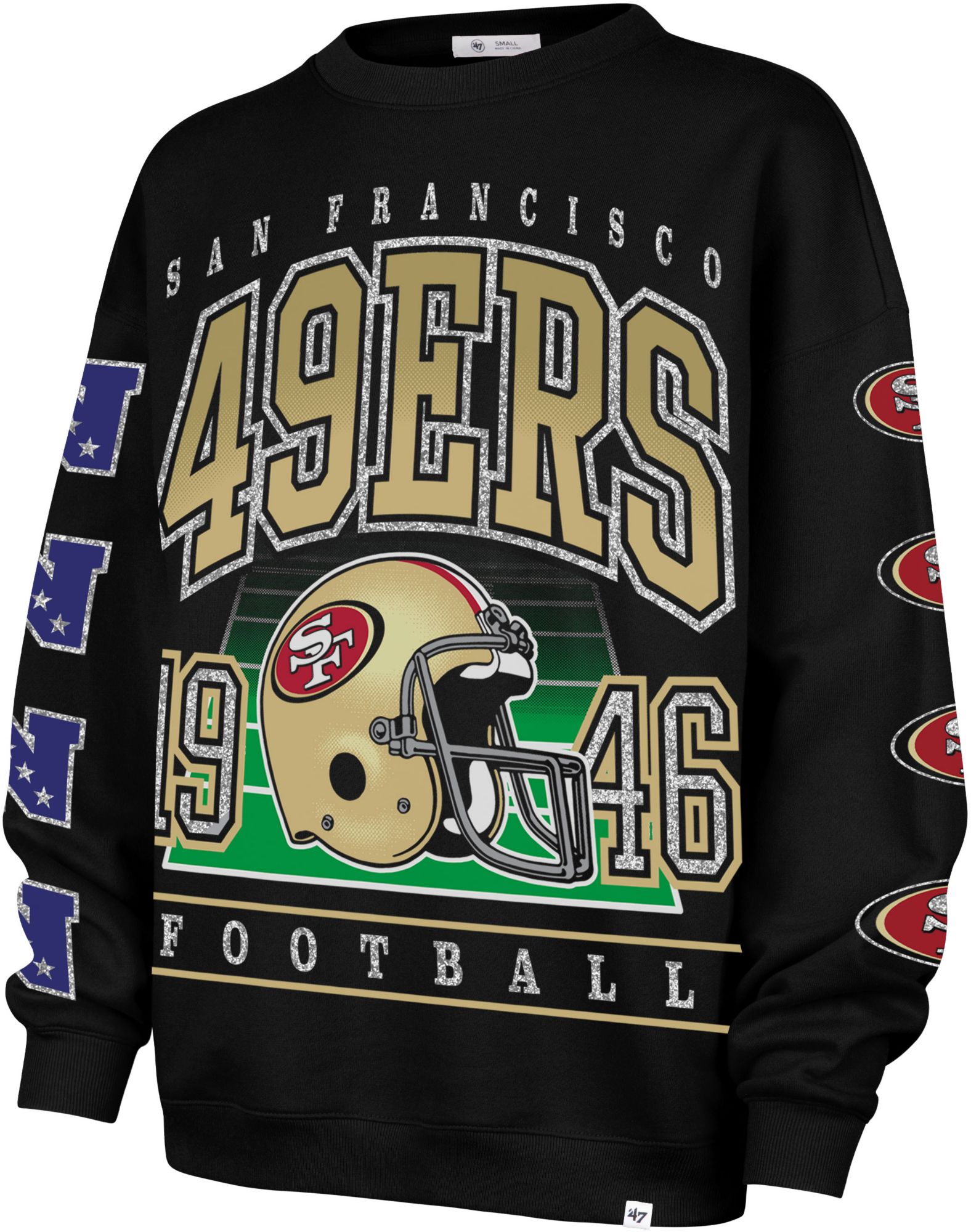 '47 Women's San Francisco 49ers Black 'Go Big' Crew Pullover Sweatshirt product image