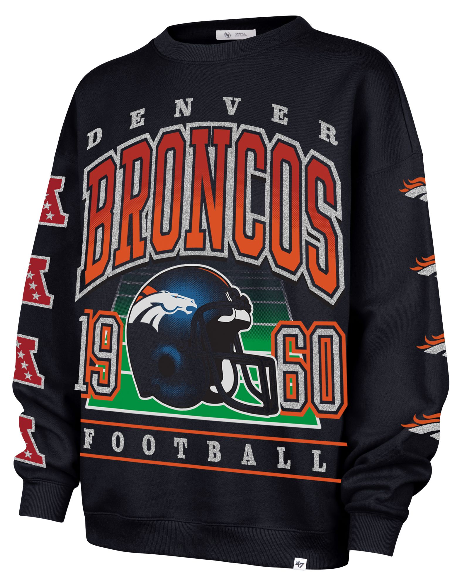 '47 Women's Denver Broncos Navy 'Go Big' Crew Pullover Sweatshirt product image