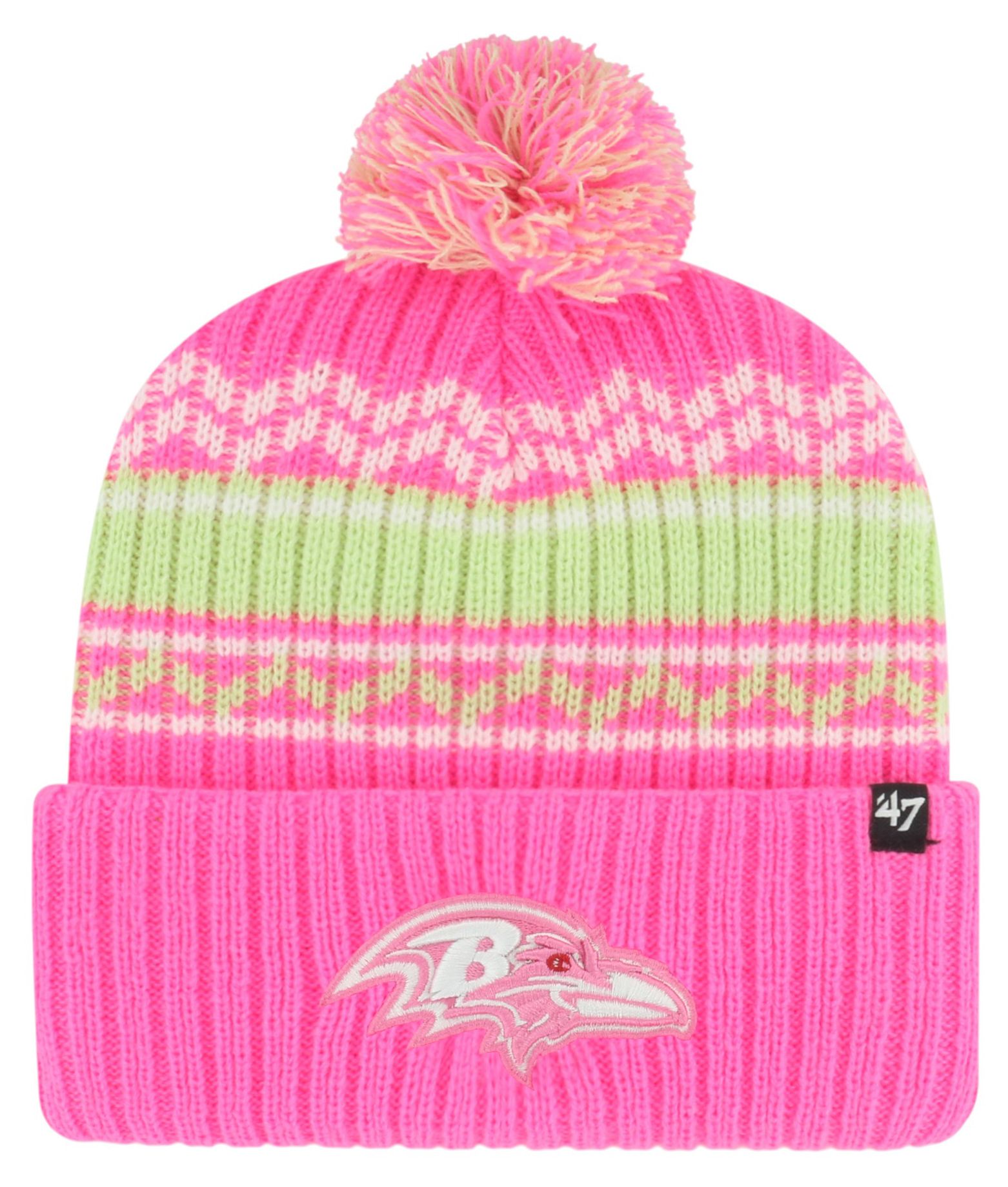 '47 Youth Baltimore Ravens Pink Polar Vortex Cuffed Knit Pom Beanie product image