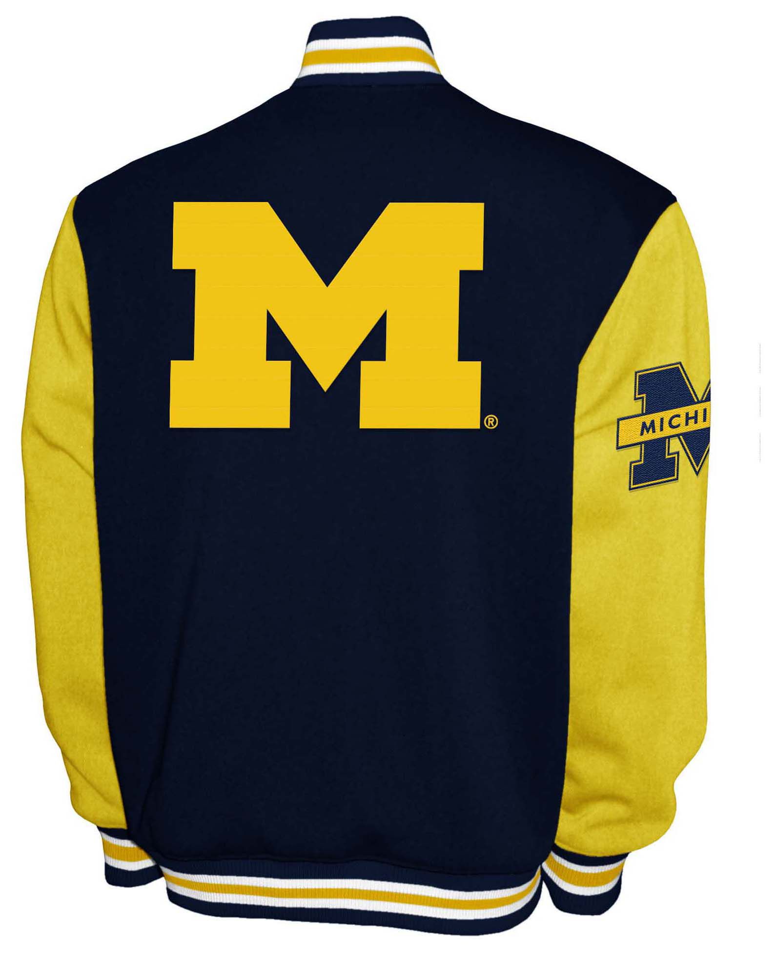 Franchise Club Men's Michigan Wolverines Navy Club Fleece Varsity Jacket product image