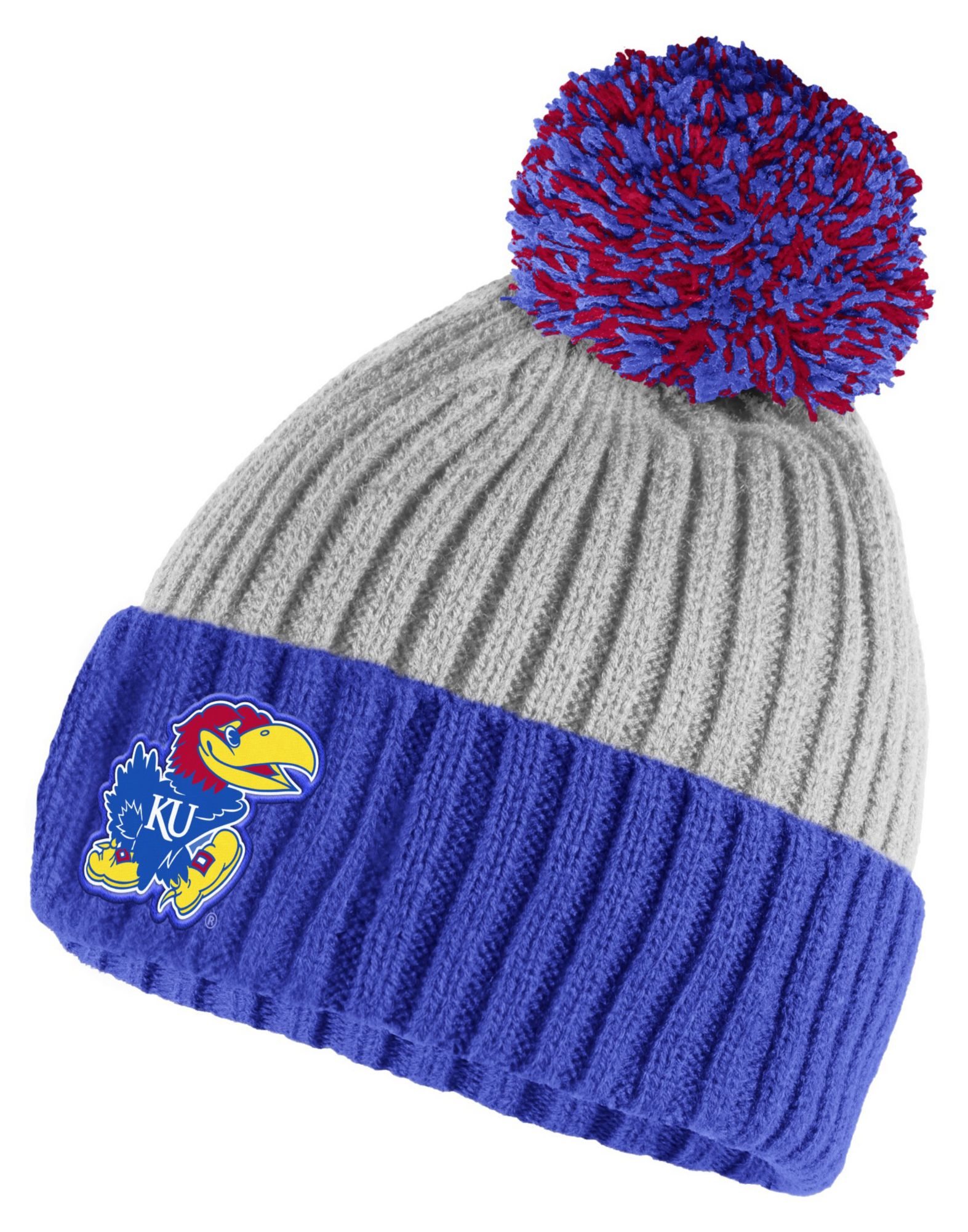 adidas Adult Kansas Jayhawks Grey Rib Pom Knit Beanie product image