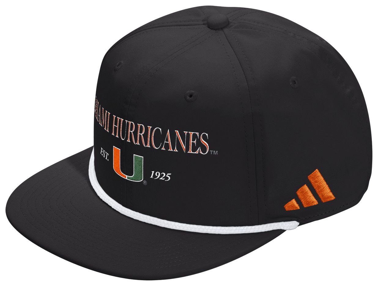 adidas Adult Miami Hurricanes Black Seasonal Rope Adjustable Hat product image