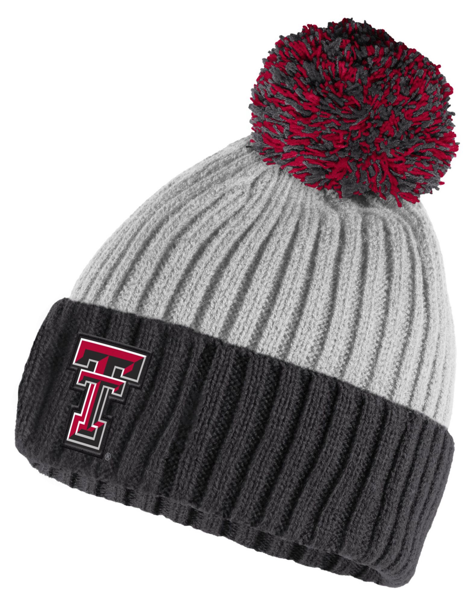 adidas Adult Texas Tech Red Raiders Grey Rib Pom Knit Beanie product image