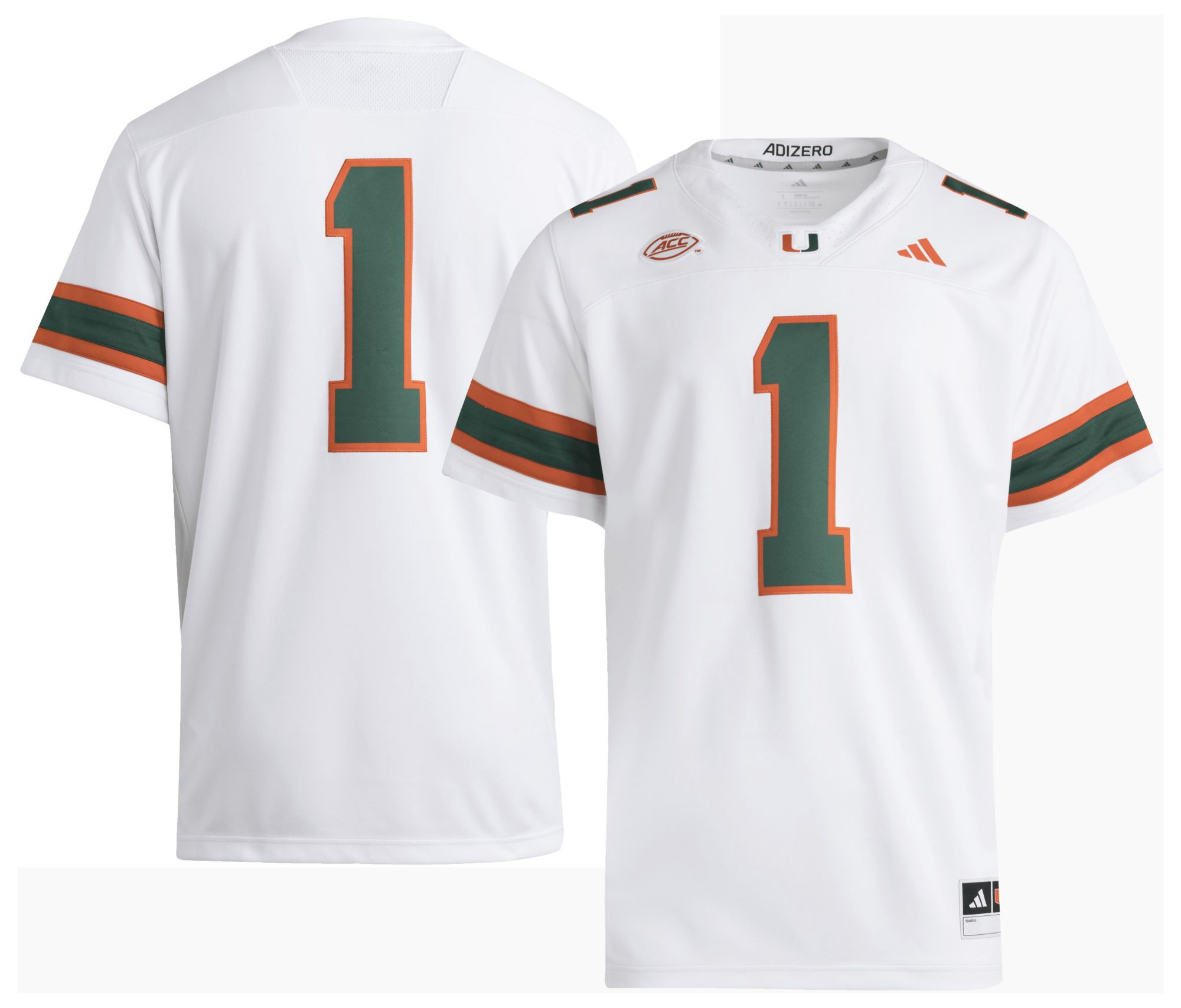 adidas Men's Miami Hurricanes White Premier Replica Road Jersey product image