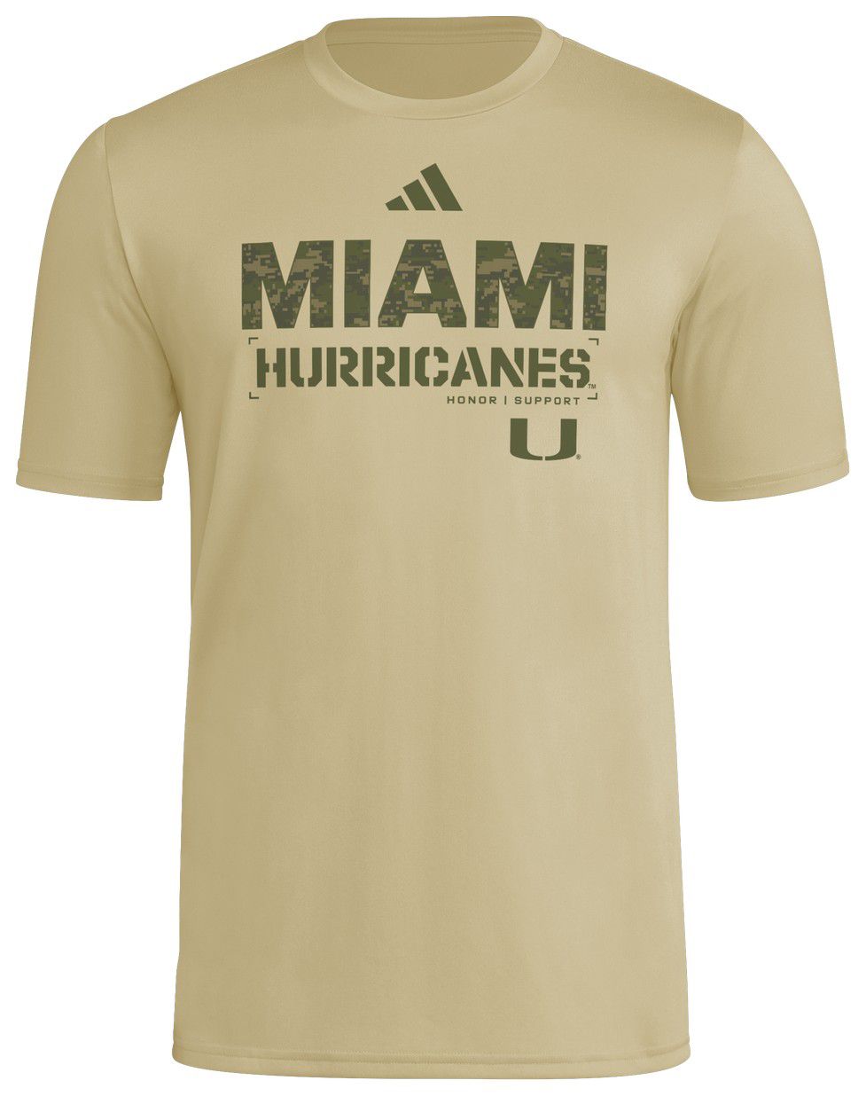 adidas Men's Miami Hurricanes 2025 Honor and Support Light Beige T-Shirt product image