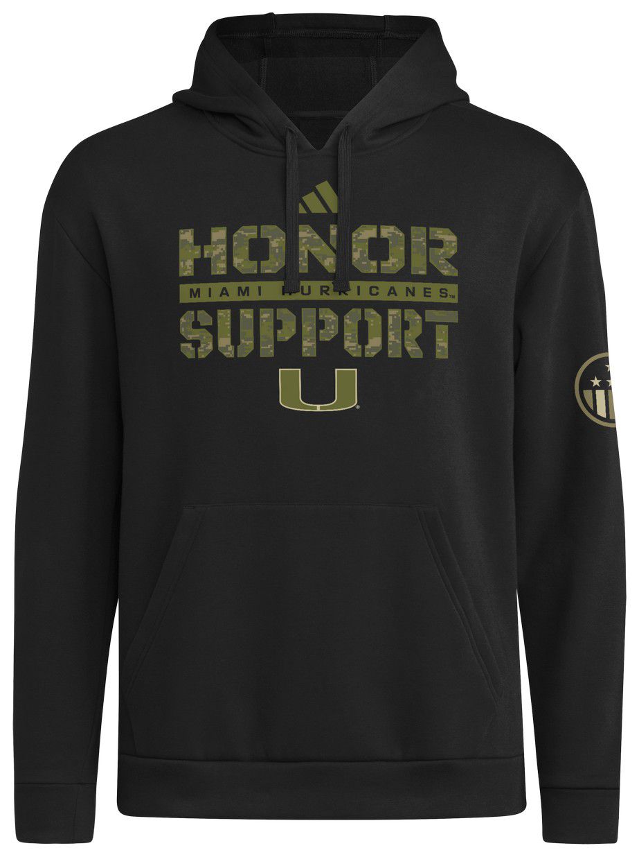 adidas Men's Miami Hurricanes Black 2025 Honor and Support Strategy Pullover Hoodie product image