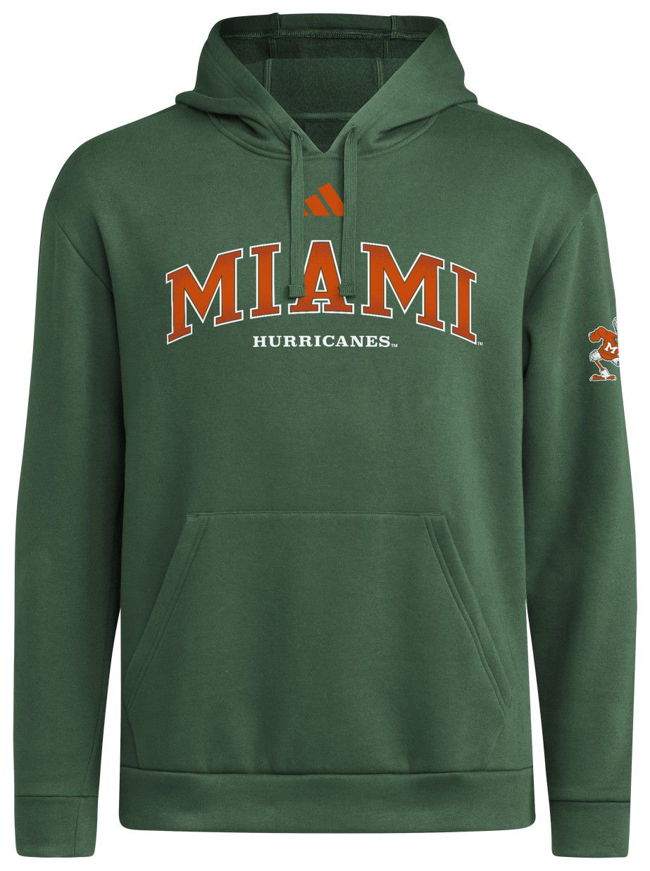 adidas Men's Miami Hurricanes Dark Green Seasonal Vault Faded Dreams Fleece Pullover Hoodie product image