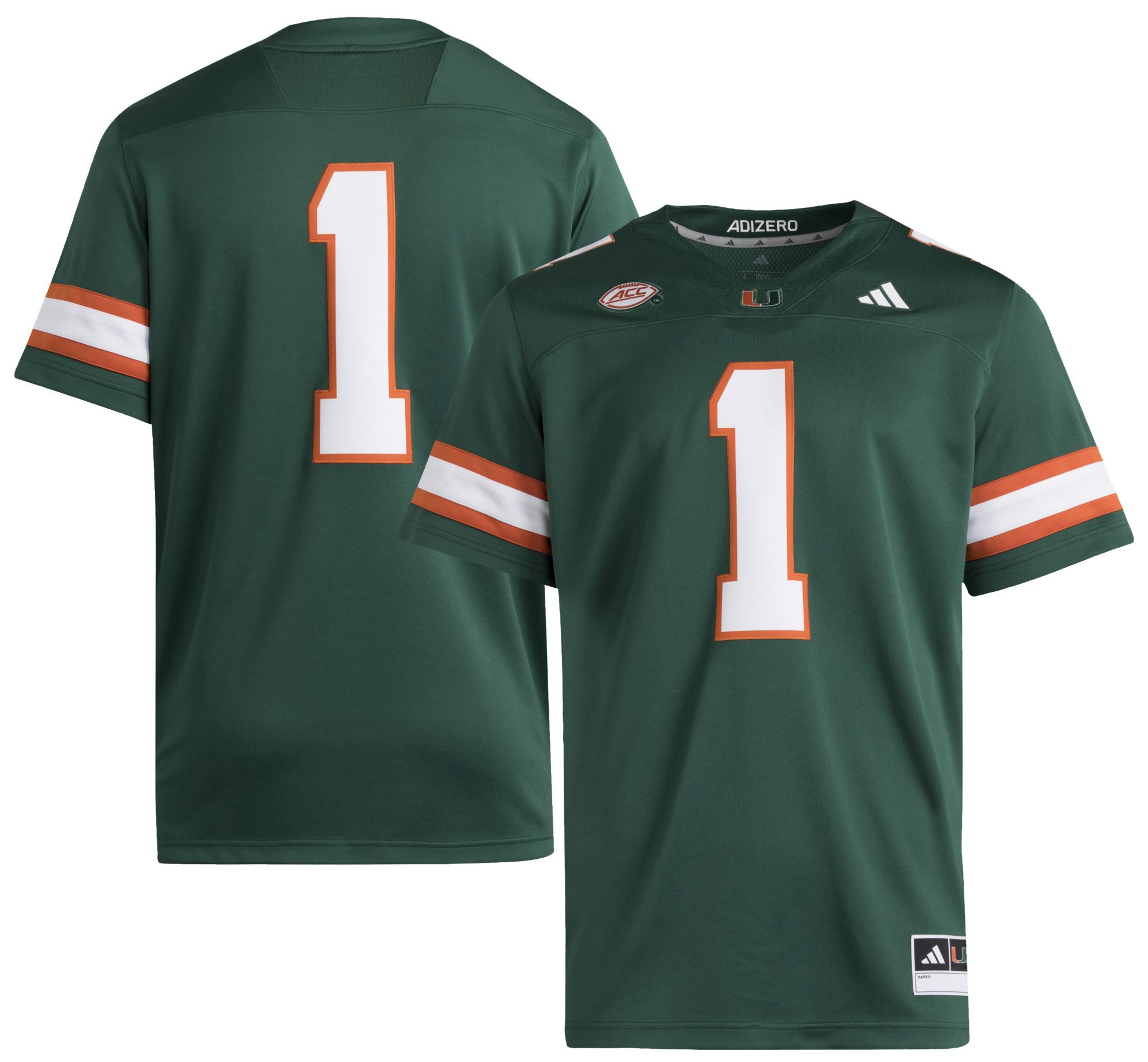 adidas Men's Miami Hurricanes Green Premier Replica Jersey product image
