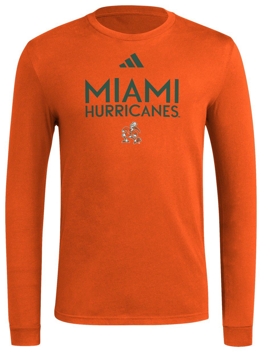 adidas Men's Miami Hurricanes Dark Orange Locker Wordmark Fresh Long Sleeve T-Shirt product image