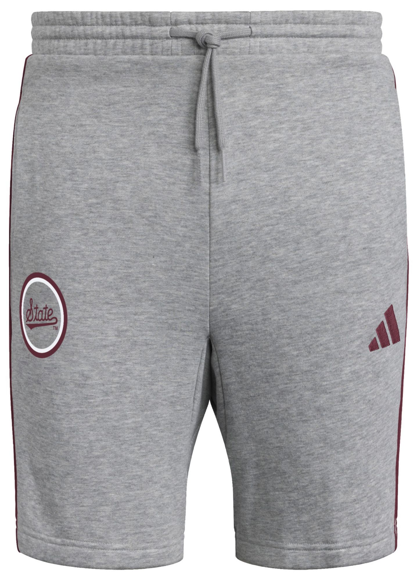 adidas Men's Mississippi State Bulldogs Medium Grey 3-Stripes Fleece Shorts product image