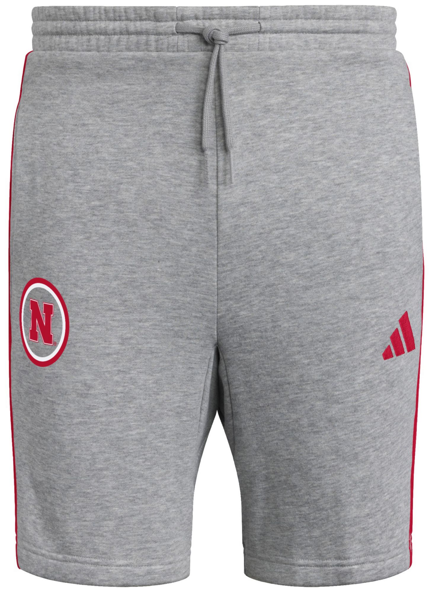 adidas Men's Nebraska Cornhuskers Medium Grey 3-Stripes Fleece Shorts product image