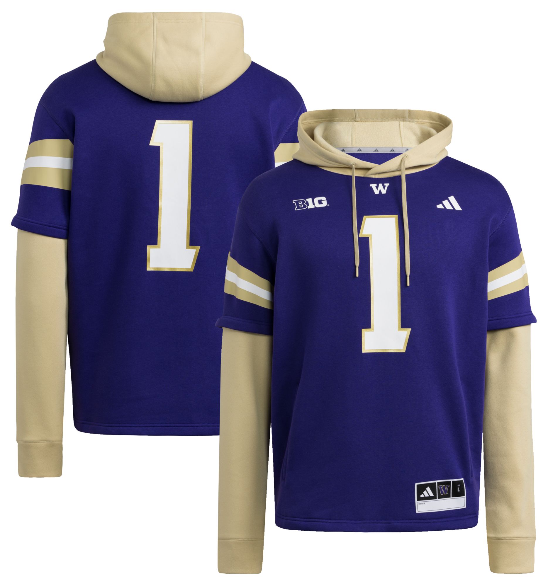 adidas Men's Washington Huskies #1 Dark Purple Hooded Jersey product image