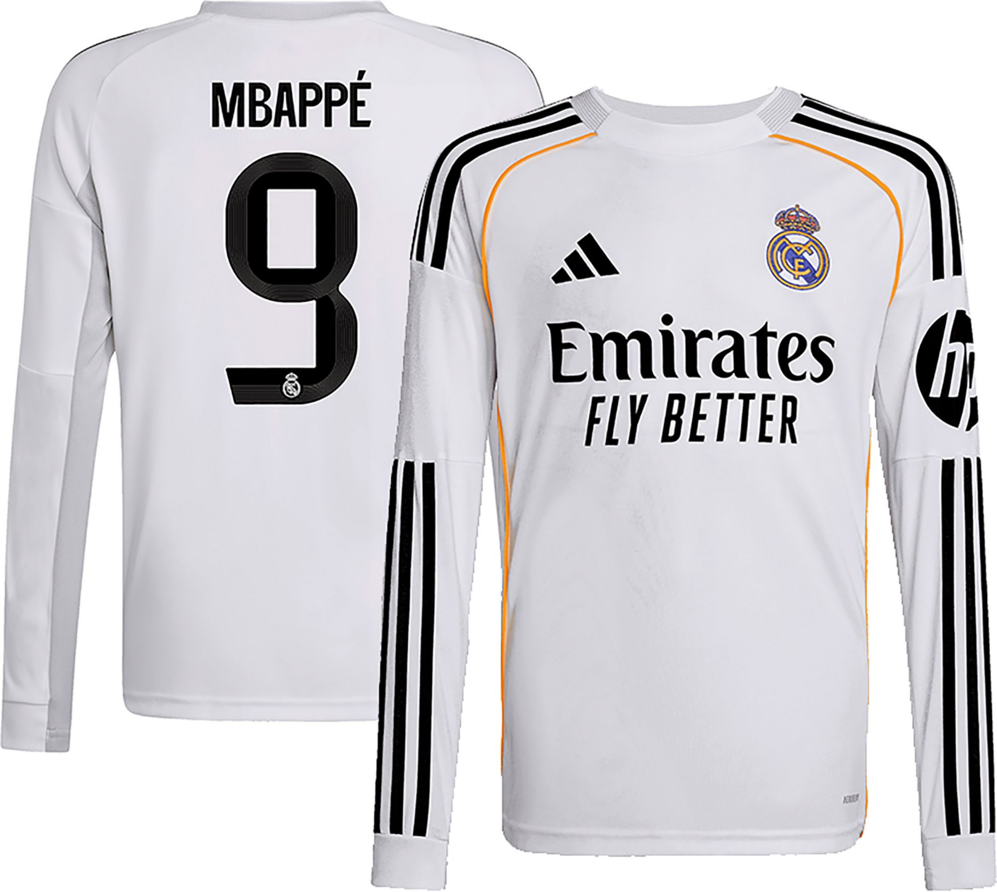 adidas Youth Real Madrid Kylian Mbappé #9 2025 Home Long Sleeve Replica Jersey product image
