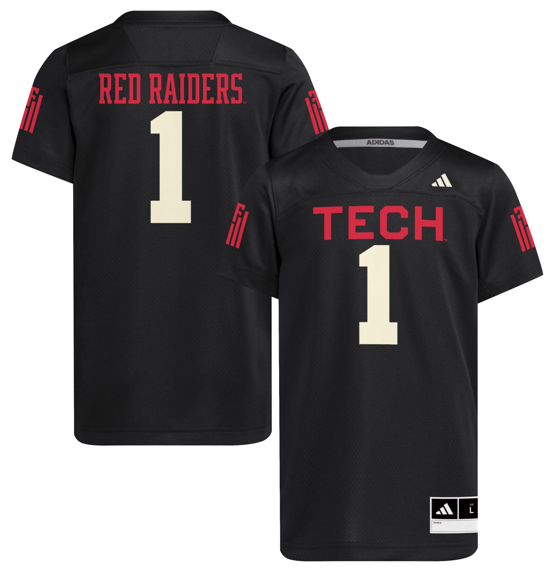 adidas Youth Texas Tech Red Raiders Black Replica Strategy Football Jersey product image