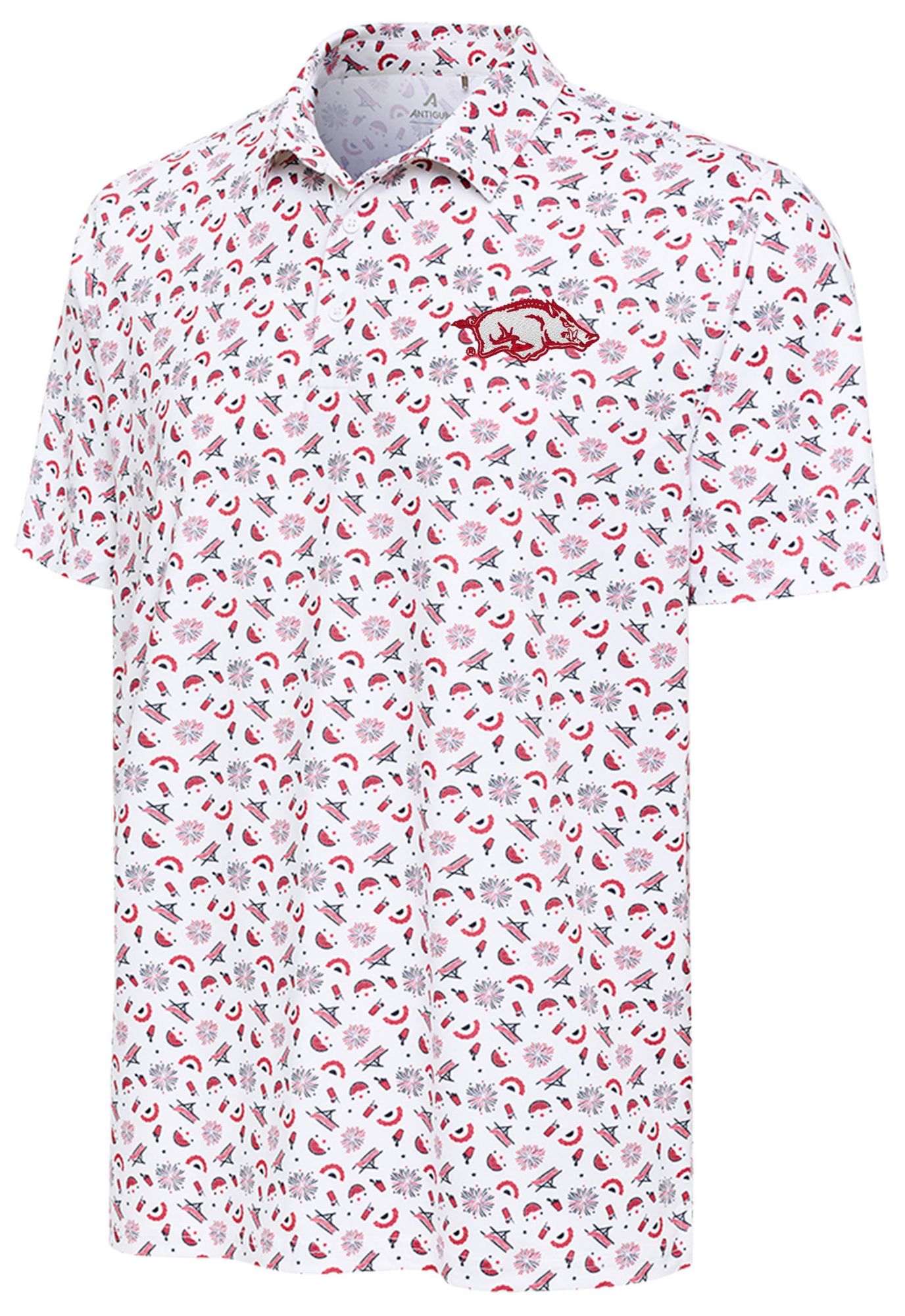 Antigua Men's Arkansas Razorbacks White Patriot Polo product image
