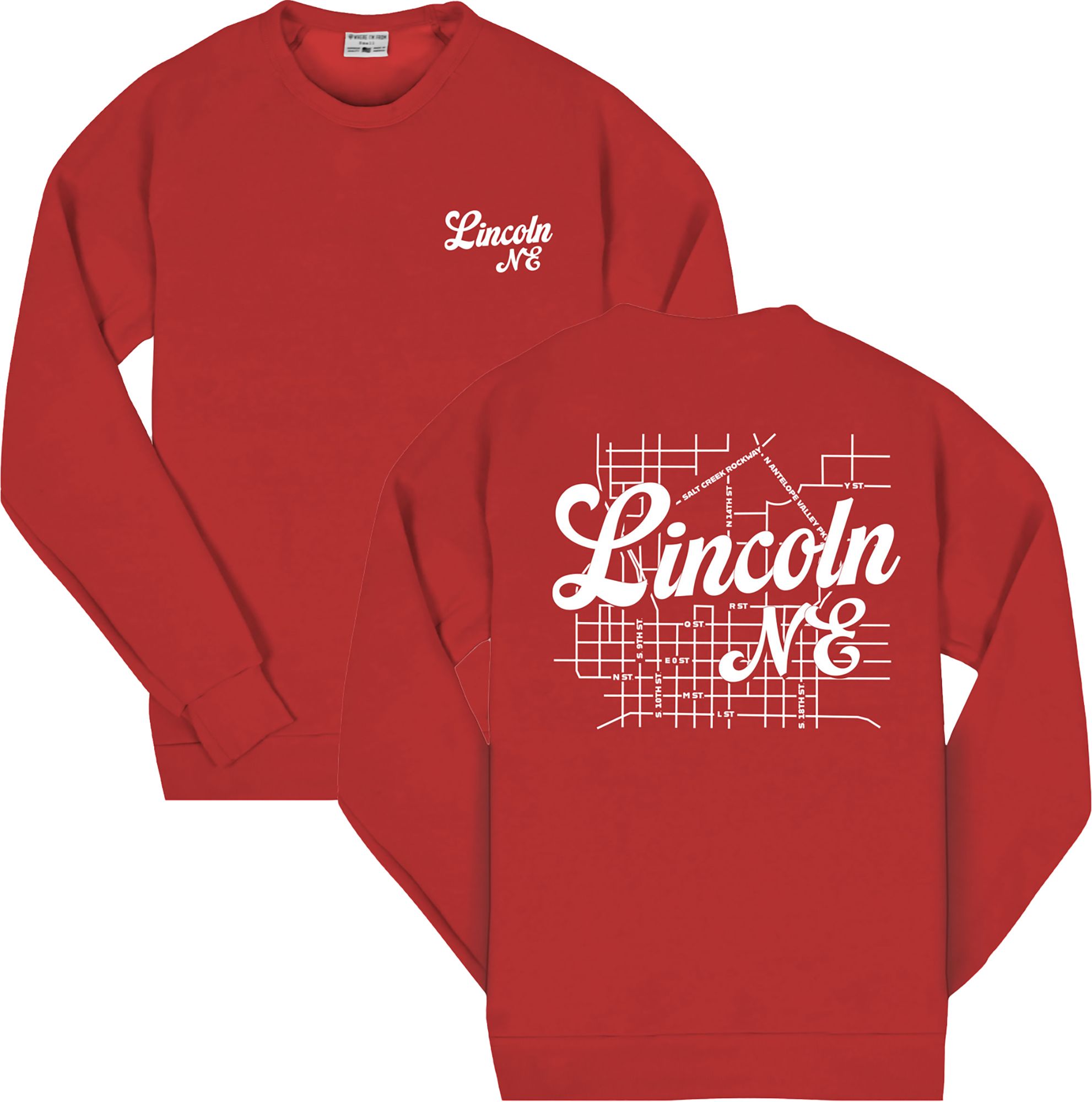 Where I'm From Adult Lincoln Red College Map 2-Hit Crewneck Sweatshirt product image