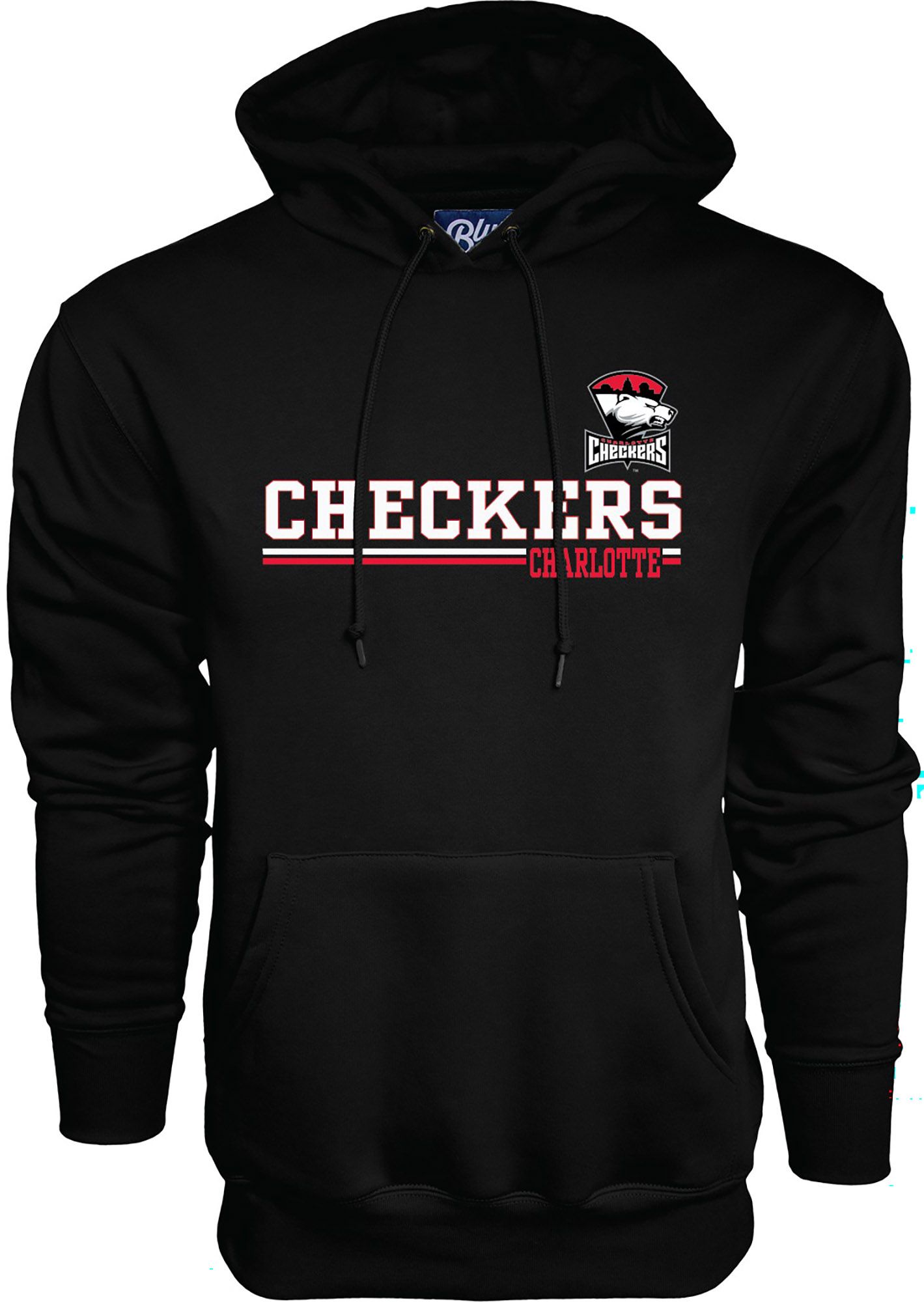 Blue 84 Adult Charlotte Checkers Black Wordmark Logo Pullover
