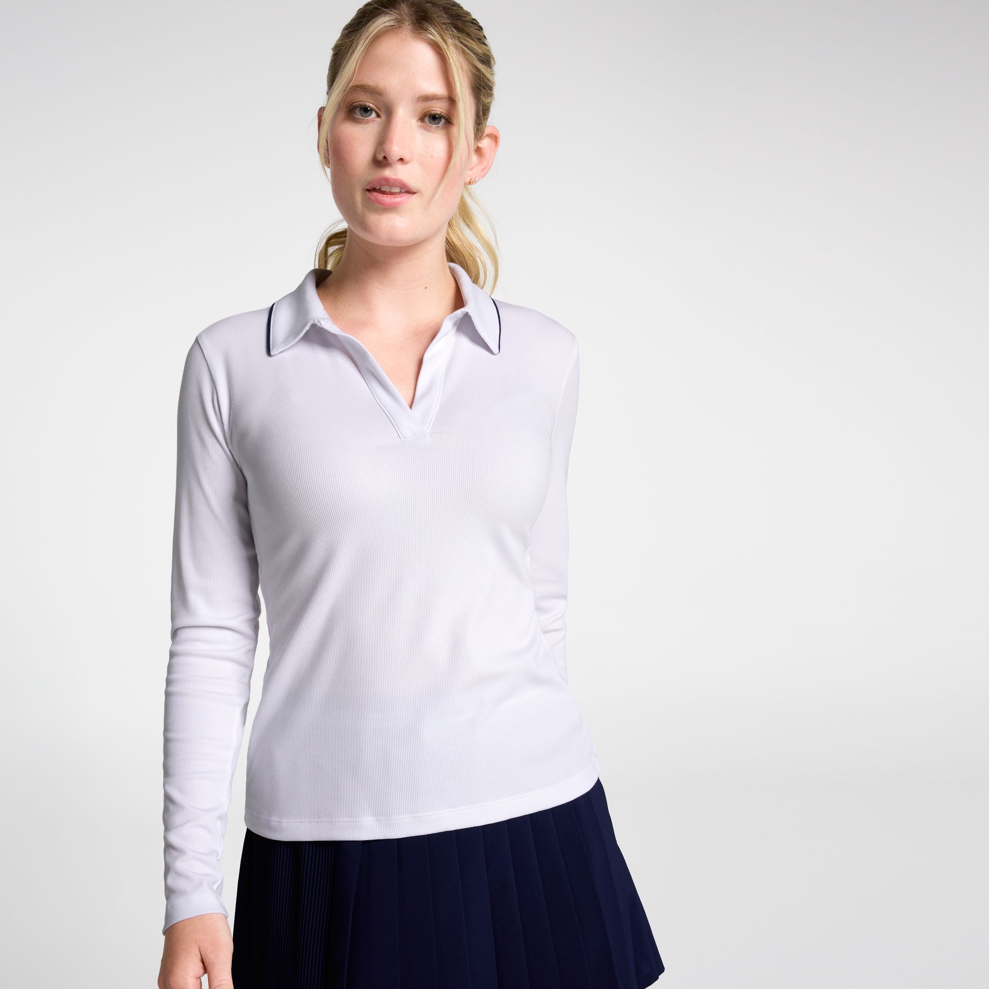 CALIA Women's Rib Long Sleeve Johnny Golf Polo product image