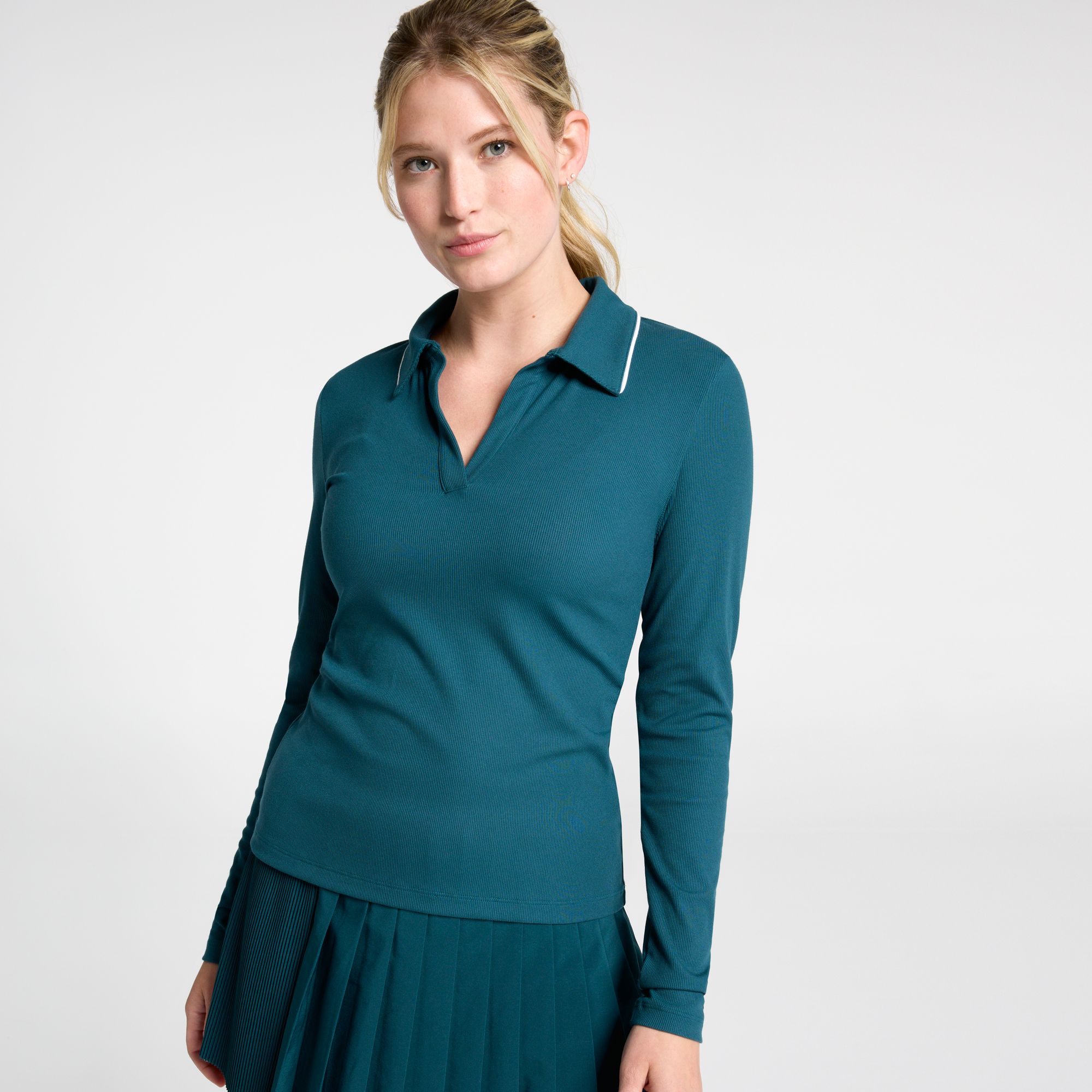 CALIA Women's Rib Long Sleeve Johnny Golf Polo product image