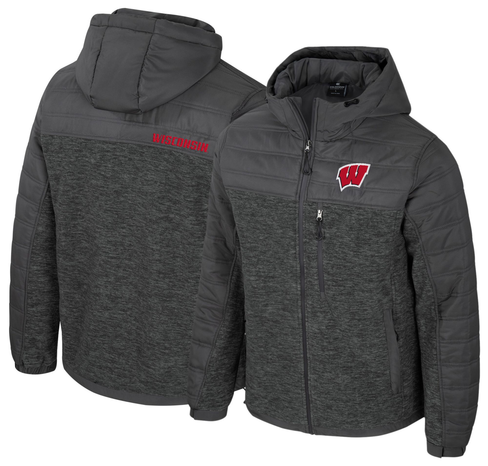 Colosseum Men's Wisconsin Badgers Charcoal Nightman Full-Zip Jacket product image