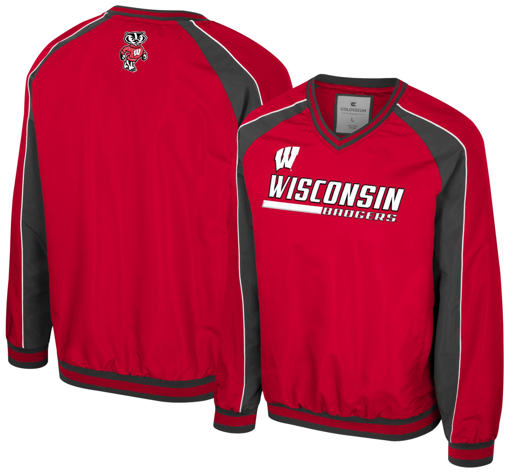 Colosseum Men's Wisconsin Badgers Red Goes America Coach Pullover Jacket product image